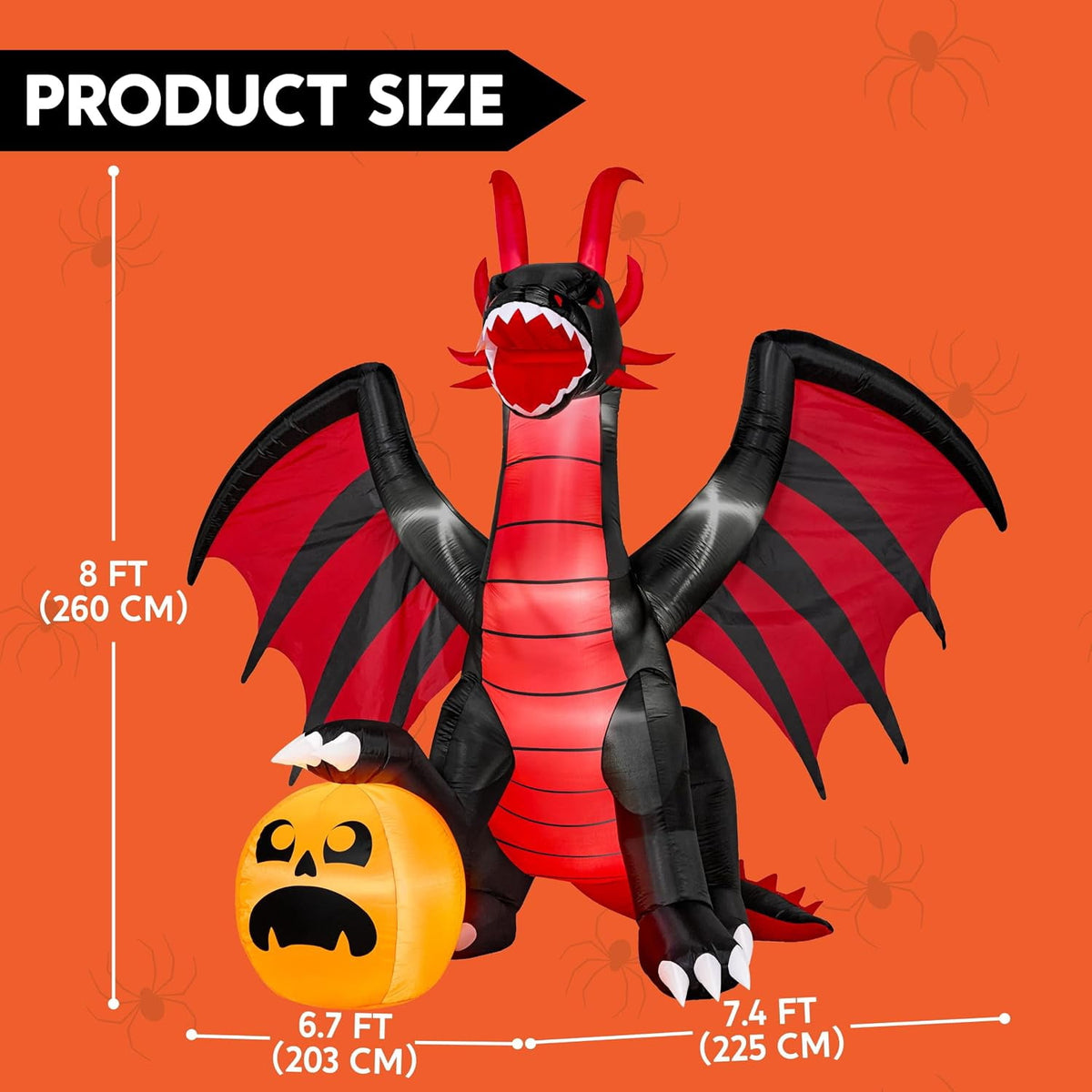 Joyfy 8 ft Halloween Inflatable Fire Dragon with Pumpkin,Animated Moving Mouth & Internal LED Lights,Blow Up Yard Decor Outdoor Lawn Garden Indoor Porch Patio Spooky Halloween Decoration
