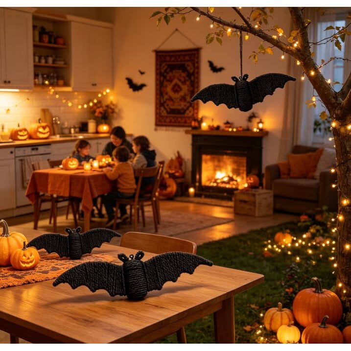 Clearance Halloween Hanging Bat Decoration, 3D Hand-Made Woven Bat Decor, Realistic Scary Fake Black Hanging Flying Bat, Spooky for Indoor Outdoor Yard Porch Lawn Decorations