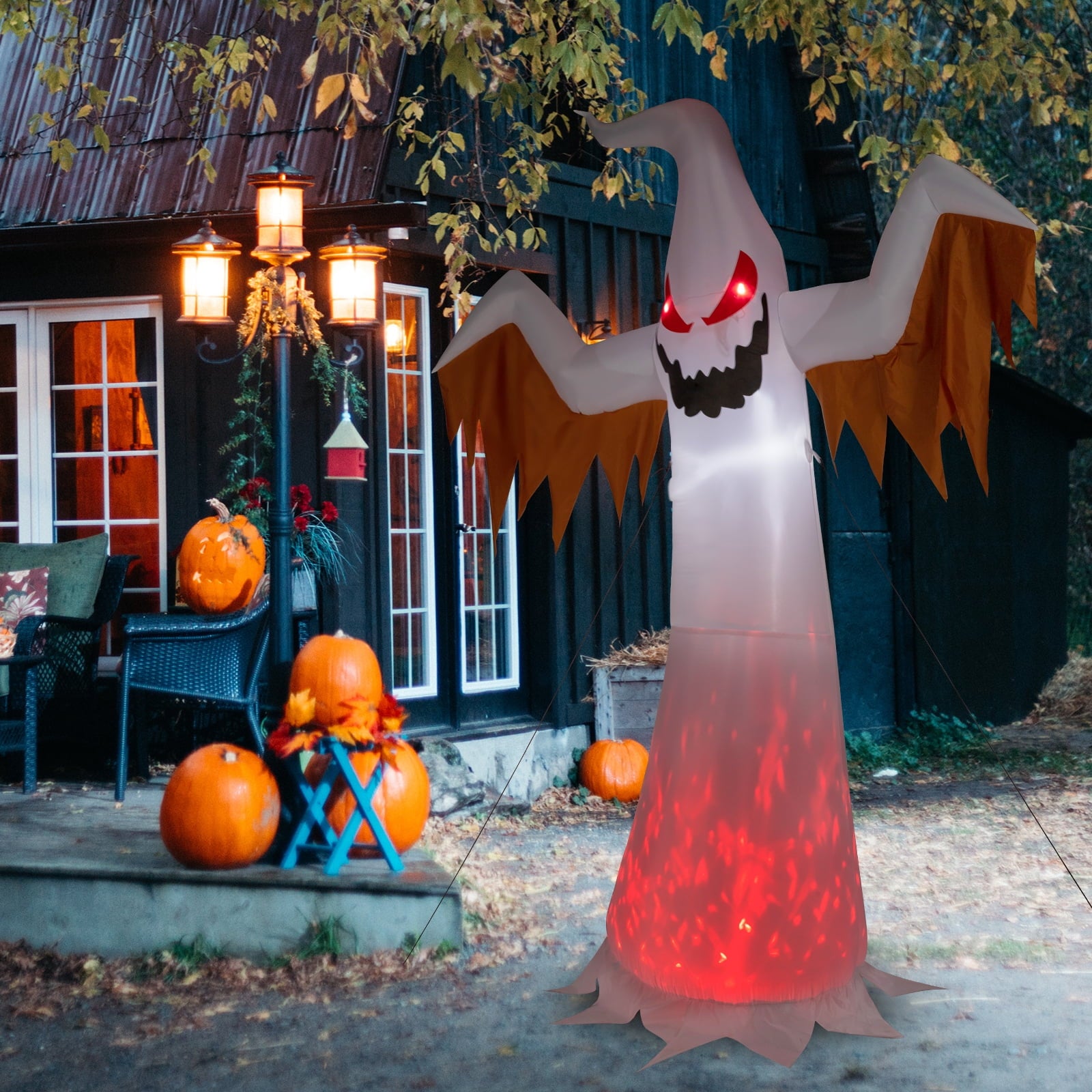 Zimtown 12FT Halloween Inflatables Ghost Outdoor Halloween Decoration w/ Scary Flames,4pcs LED Lights
