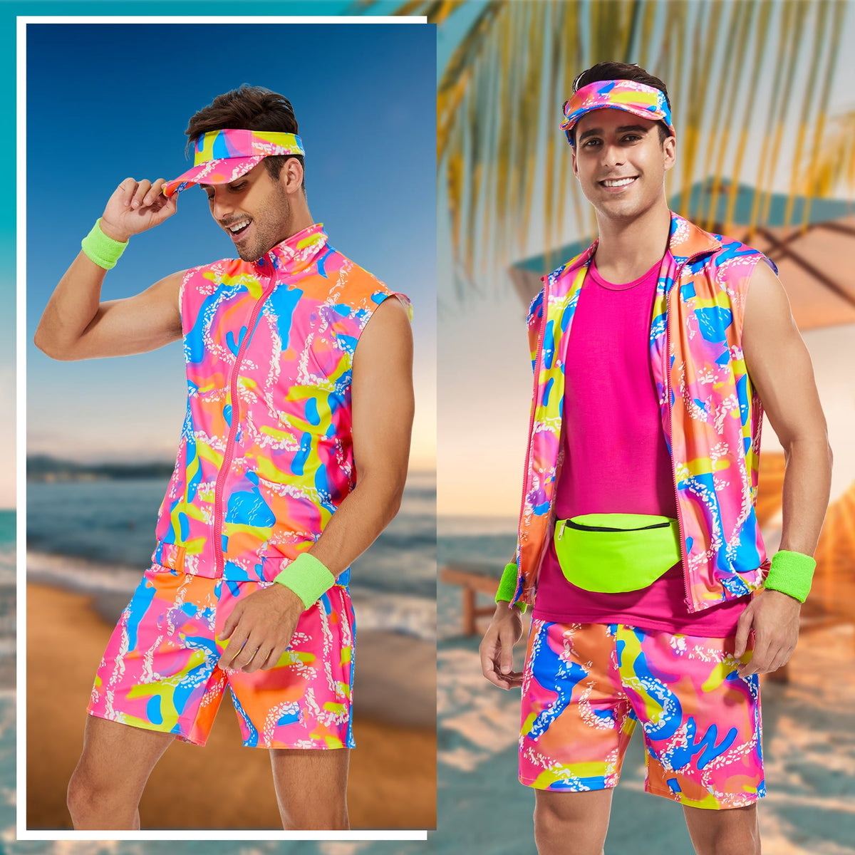 MYATED 6 Pieces 80s Men Workout Costume Halloween Cosplay Outfits 80s 90s Workout Outfit Party Clothing for Adult Mens,XL
