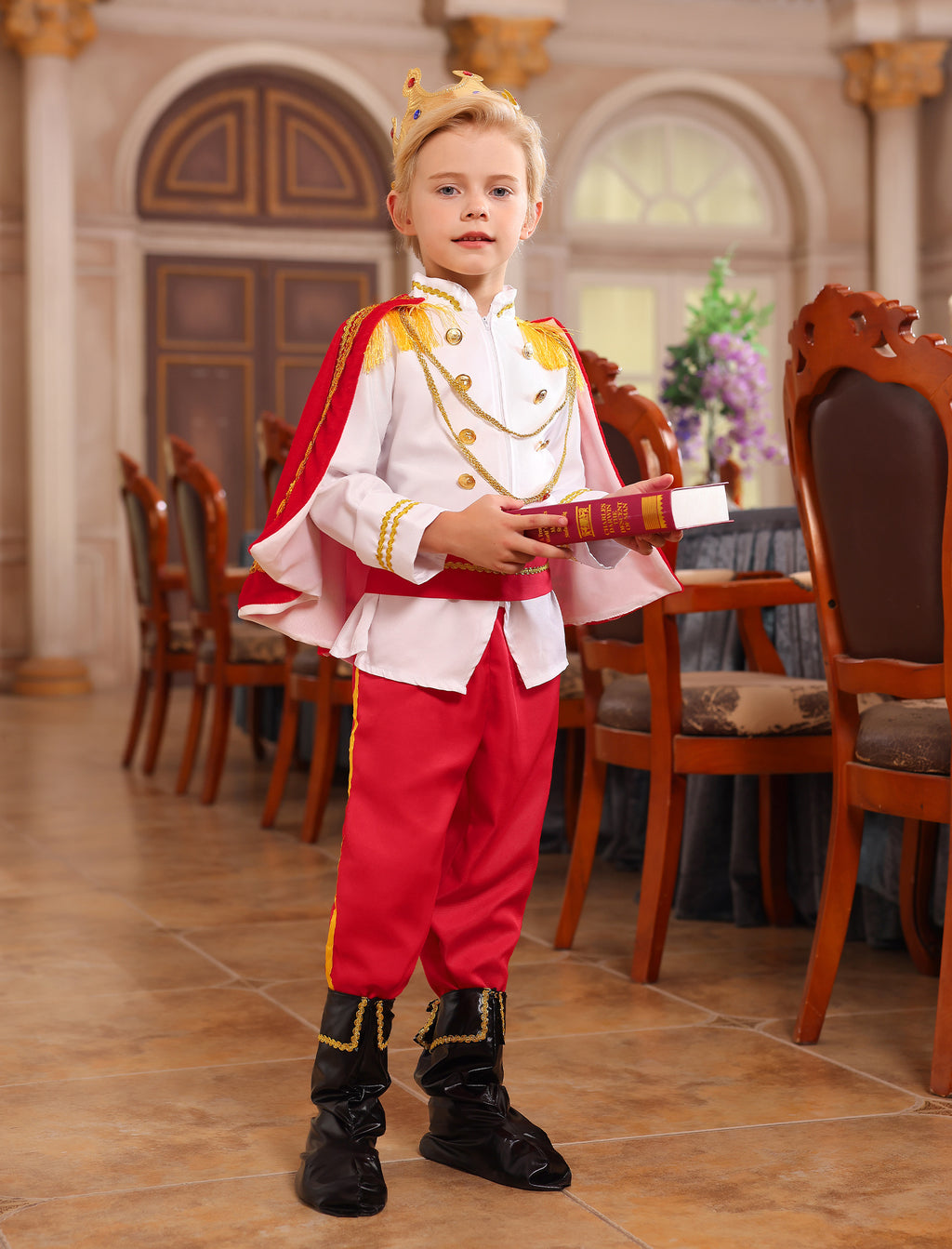 IBTOM CASTLE Boys Prince Charming Costume Halloween Cosplay Dress up Birthday Party Medieval Royal Prince Outfits for Toddler Child 3-4 Years Red 4pcs