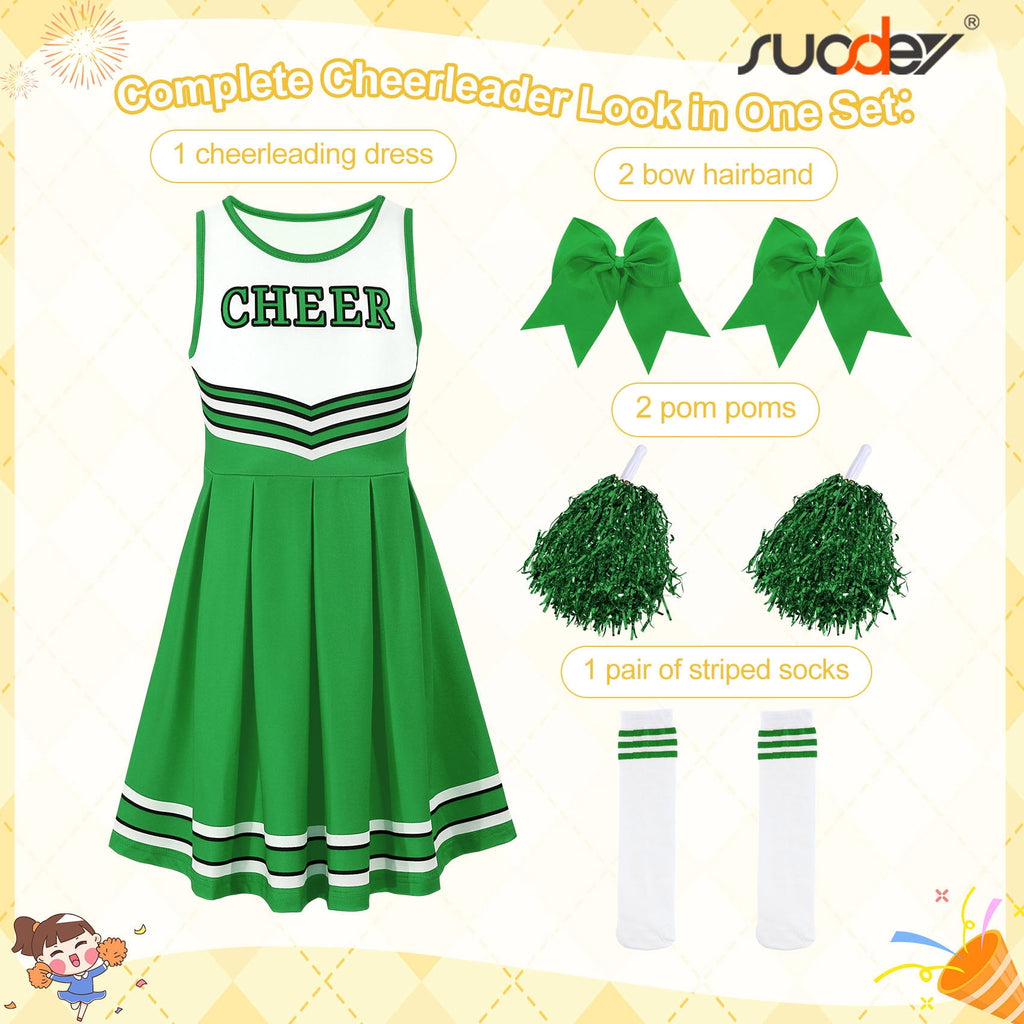 SUOSDEY Girls Cheerleader Costume Outfit Set,Kids Sleeveless Cheerleading Uniform for Party Birthday Halloween