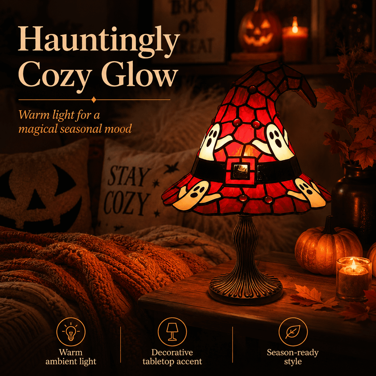 Diceymbol Halloween Decorations and Fall Decor, Halloween Venue Decoration Ghost Props LED Illuminated Ghost Decorations for Tabletop, Mantel, Shelf Indoor Outdoor 9.05 inch