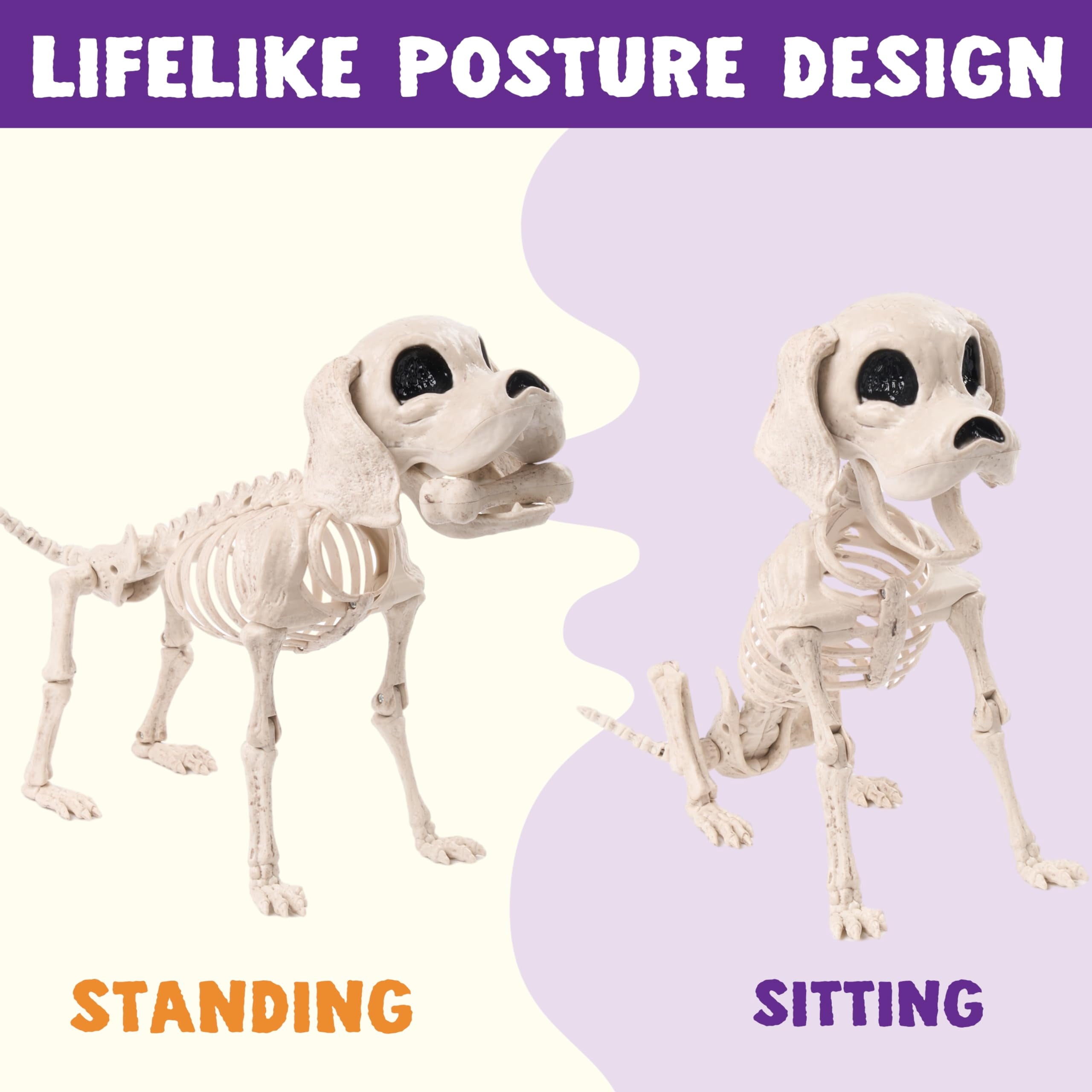 Joyfy 9.8 Inch Halloween Skeleton Dog Skeleton Halloween Decor,Pose-N-Stay Plastic Skeleton Bones with Posable Joints for Hallowmas Decoration Outdoor Haunted House Party