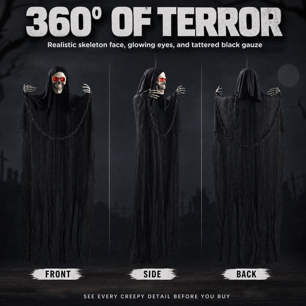 Ayieyill Halloween Grim Reaper 6ft Hanging Ghost Skeleton Decorations, Spooky Halloween Decor for Yard Haunted House Party Outdoor