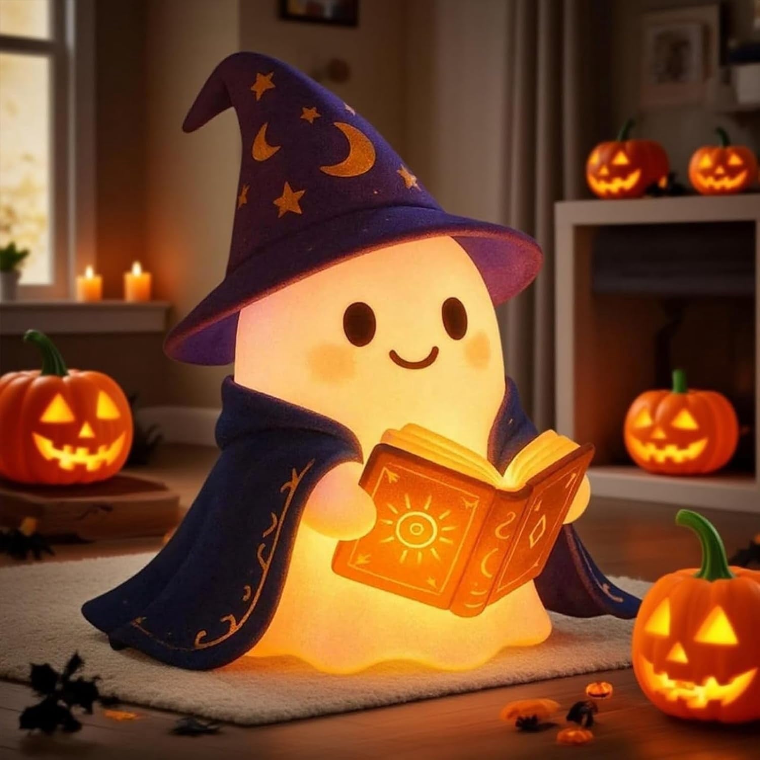 YZEGDCH Halloween 3D Ghost Campfire Flickering Night Light 2 Funny Roasting Marshmallows at Campfire LED Electric Faux Flameless Campfire Nightlight Funny Halloween Decor