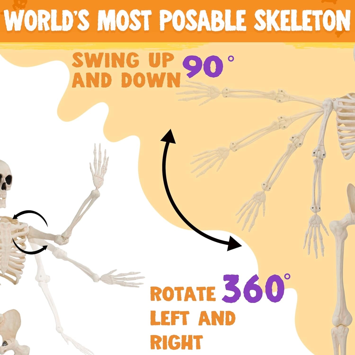 Joyfy 24 Inch Halloween Skeleton Decor with LED Light Eyes,Posable Skeleton Halloween Prop Full Body with Movable Joints for Haunted House Indoor Outdoor Decoration Spooky Decor