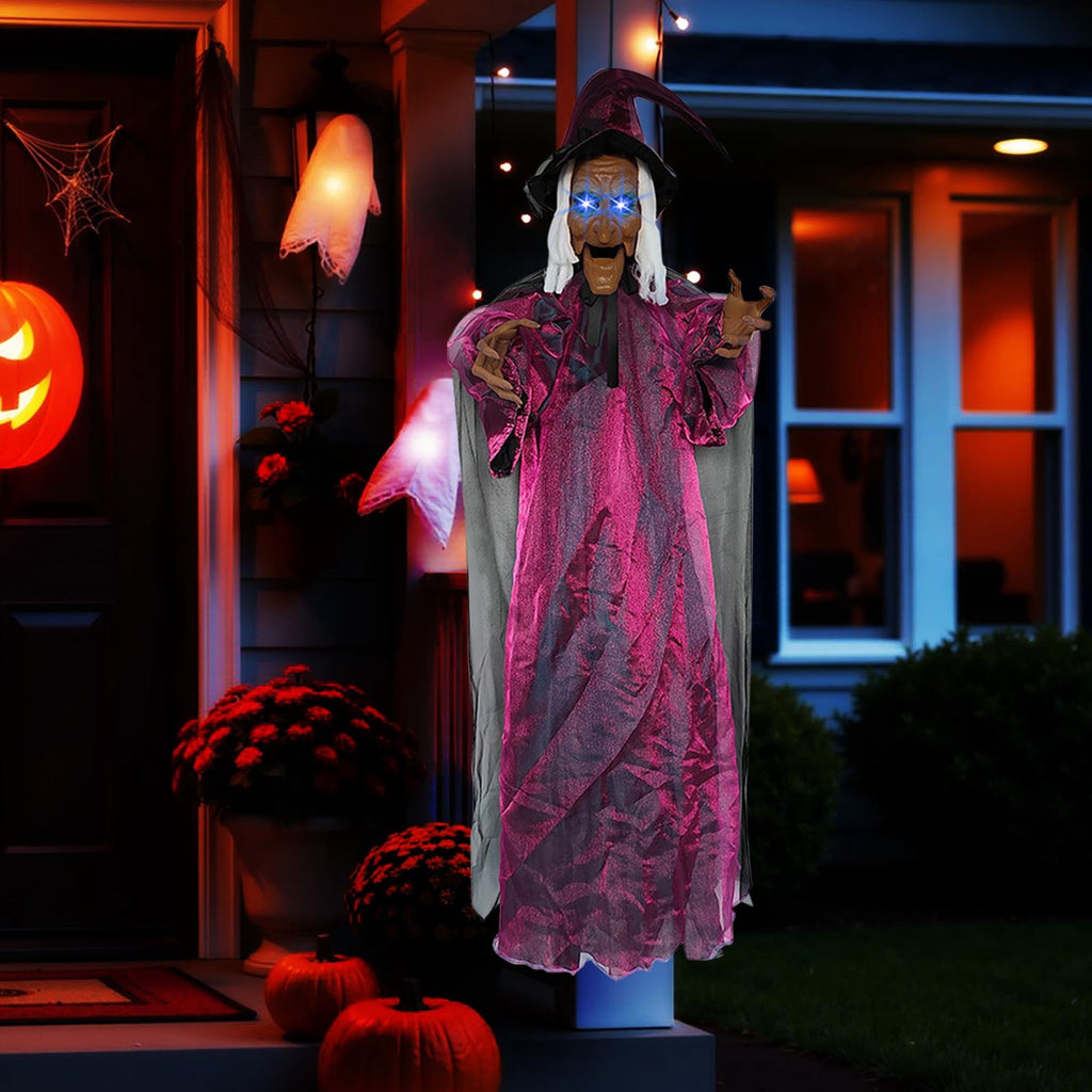 Halloween Animatronics Witch Clearance, Voice Activated Purple Escape Haunt Halloween House Décor & Fright Fest Prop, Life Size Animated Halloween Decoration Outdoor