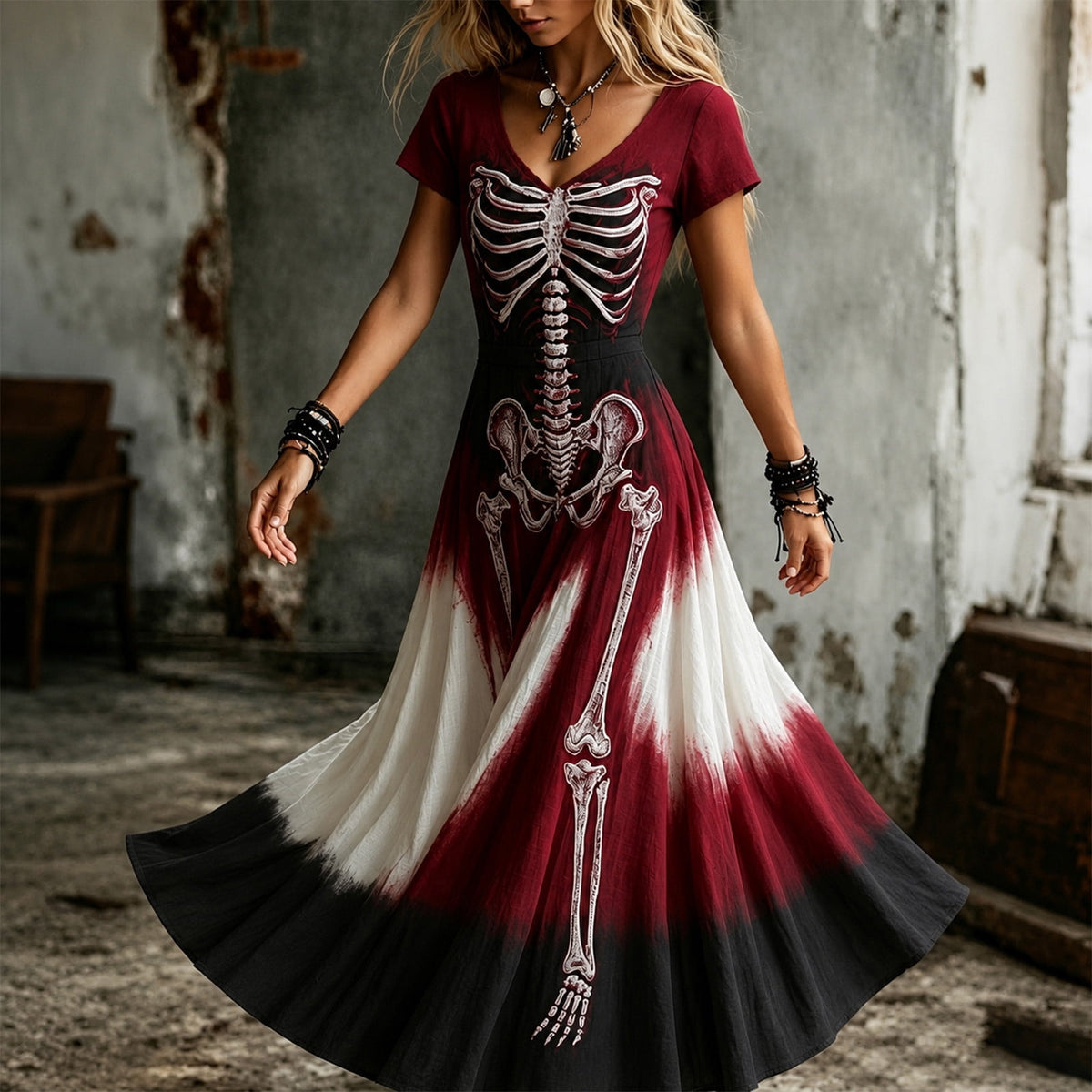 KICILVS Gothic Clothes For Women Black Spiderweb And Spider Print Flowing V Neck Long Maxi Dress Halloween Cosplay Gothic Party Dress