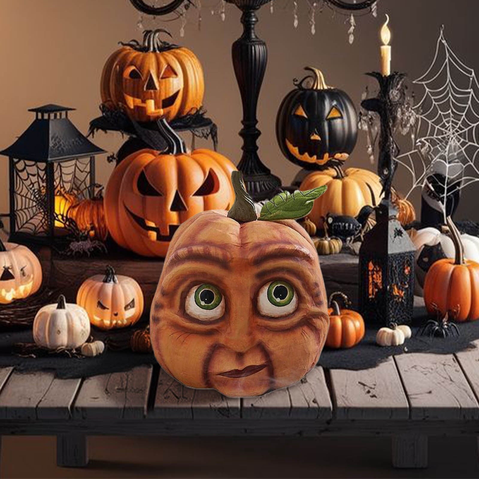 qILAKOG Resin Pumpkin Expression Decoration, Halloween Courtyard Pumpkin Face, Halloween Party Pumpkin Face Venue Decoration Props