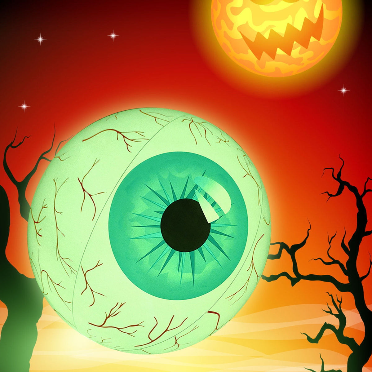 Inflatable Halloween Eyeball Decoration 15.7 Inch, Color Changing LED with Remote Control, Durable PVC Easy Inflate for Spooky Party Garden Courtyard Indoor Outdoor Decor