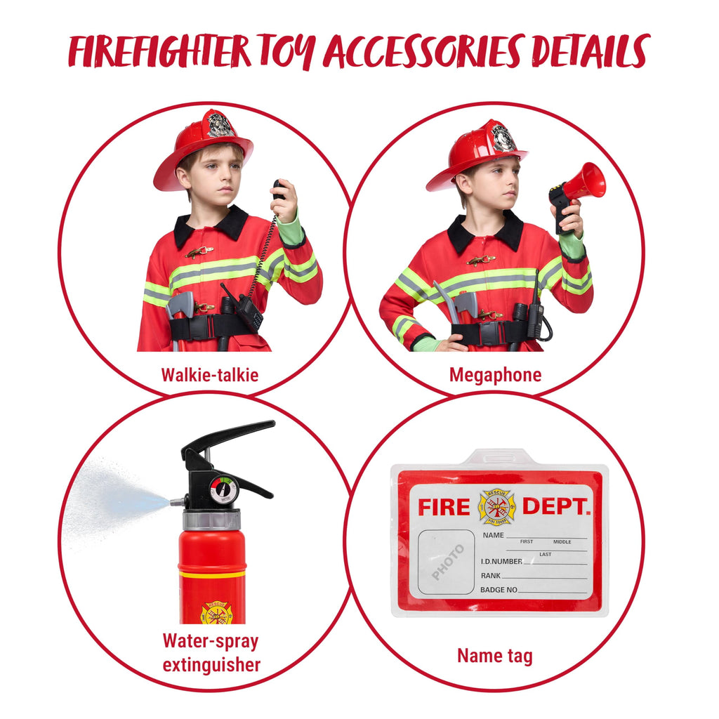 Joyfy Halloween Kids Fireman Costume, Firefighter Costume for Boys Toddler Halloween Party Dress Up 3-7 Years