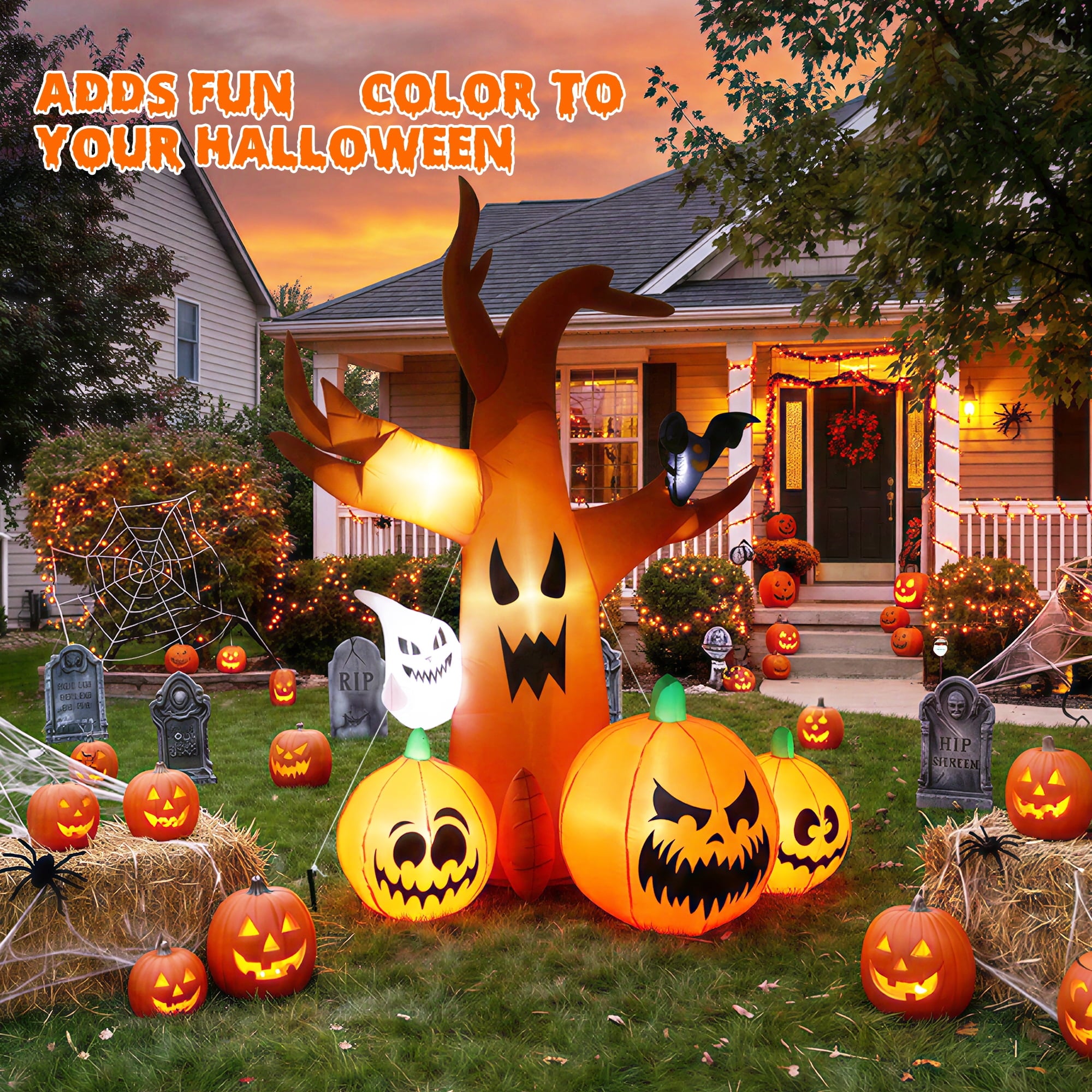 MAGOTAN 6 FT Halloween Inflatable Pumpkin Halloween Inflatable Pumpkins and Cat Outdoor Yard Decoration Build-in 7 LED White Lights