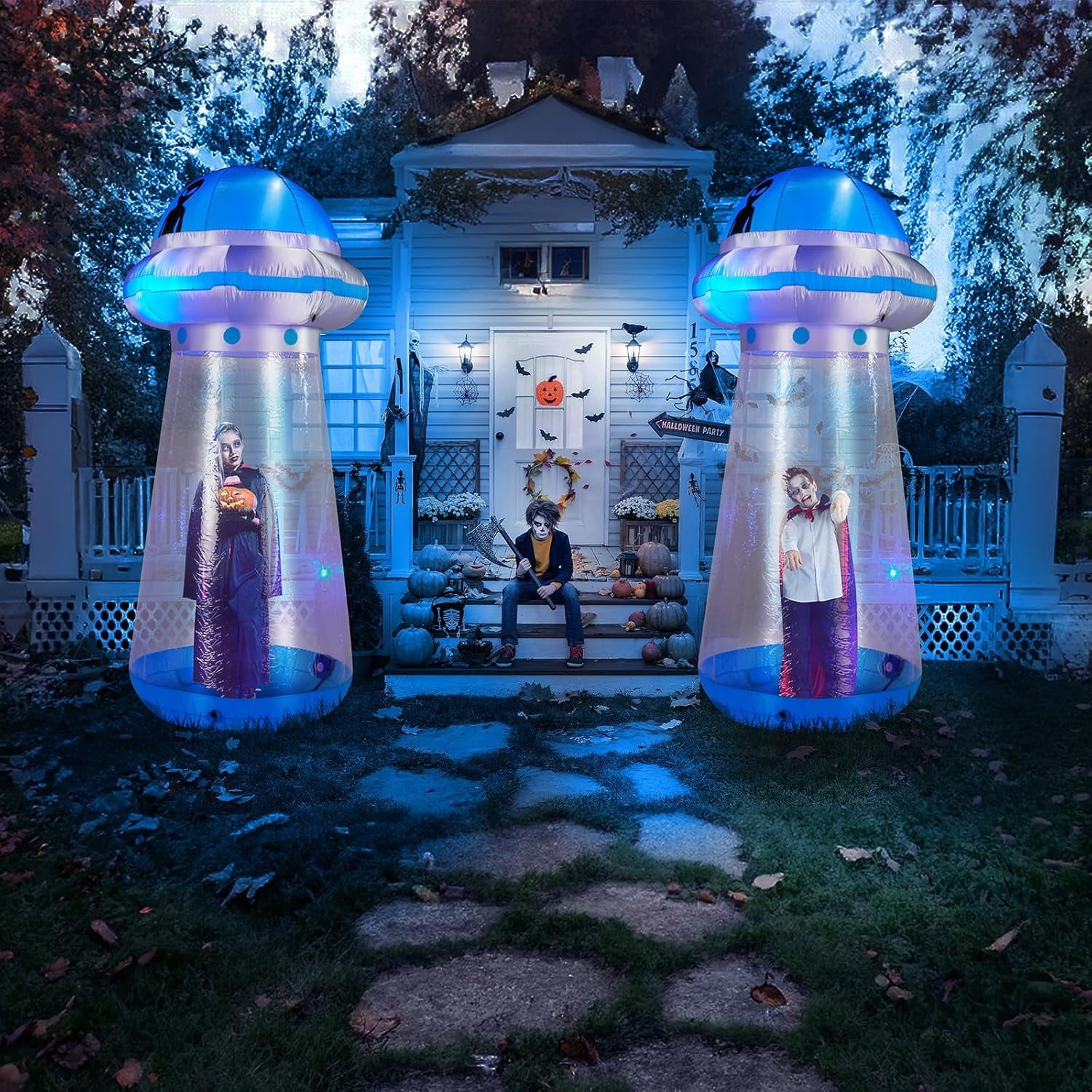 VINGLI 8.8FT UFO Inflatable Halloween Outdoor Decorations,People Standable, Blow Up Yard Decorations, Built-in LED Lights Décor for Indoor Home Party Garden Lawn Store