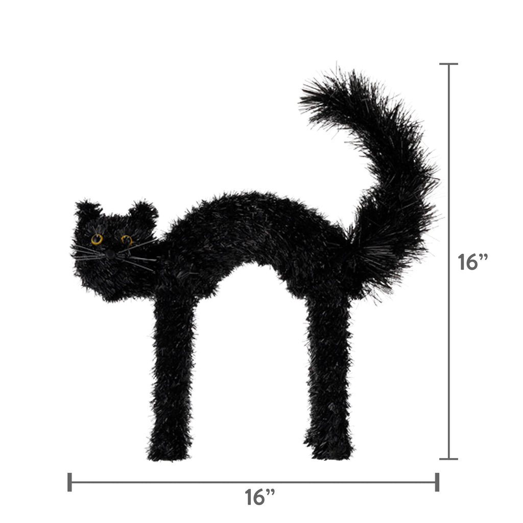 Tinsel Scaredy Cat Decoration, Black, 15", Halloween by Way To Celebrate