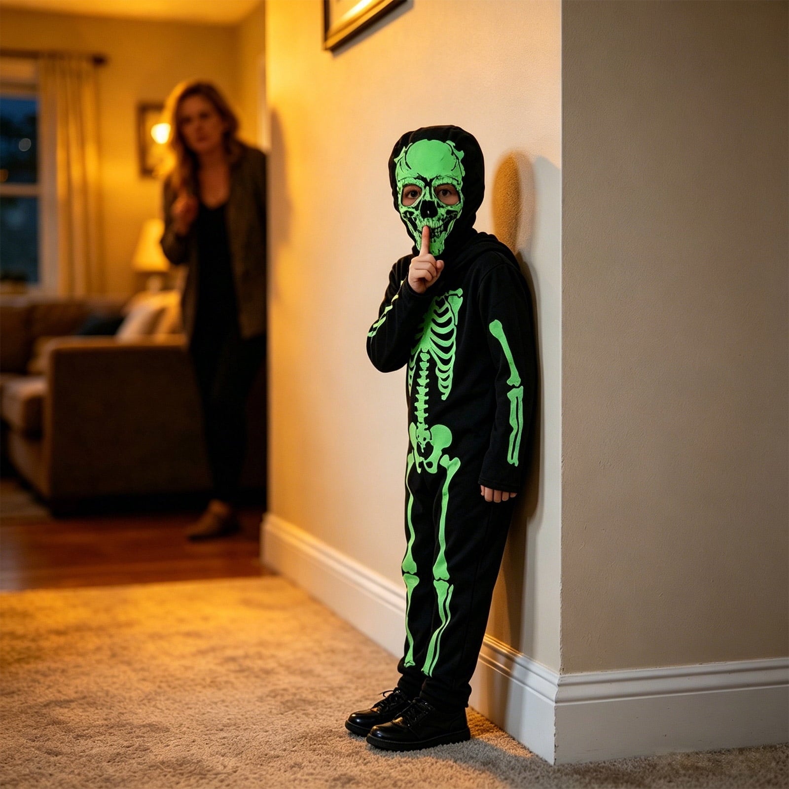 Spooky Skeleton Costume for Kids, Glow in The Dark Halloween Bone Outfit for Boys and Girls, Creepy Role Play Cosplay Dress for 4-8 Years Old