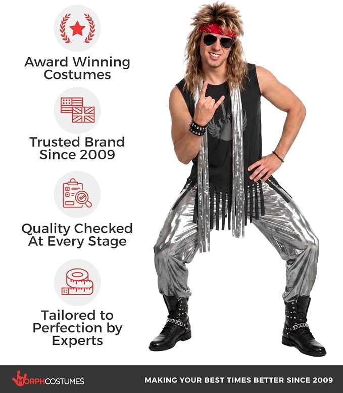 Morph Glam Rocker Costume Men Halloween Costume for Men Silver XX-Large