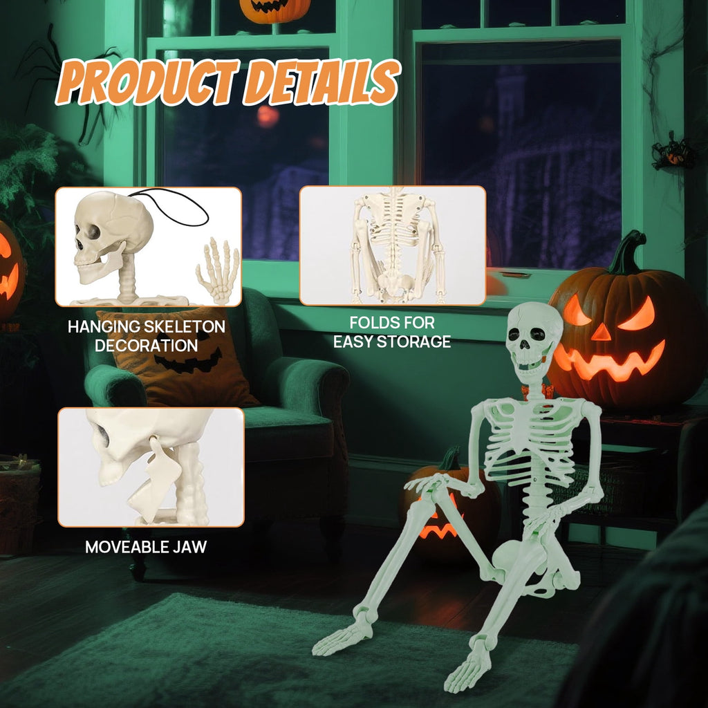 AGCAN 4 Packs Posable Halloween Hanging Skeleton Decoration, 16 Inch Halloween Decorations with Movable Joints for Graveyard Haunted House Props Decor Indoor Outdoor