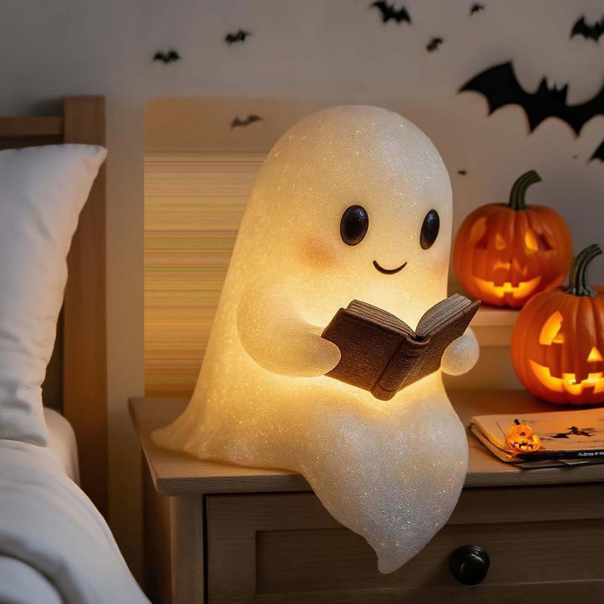YZEGDCH Halloween 3D Ghost Campfire Flickering Night Light 2 Funny Roasting Marshmallows at Campfire LED Electric Faux Flameless Campfire Nightlight Funny Halloween Decor