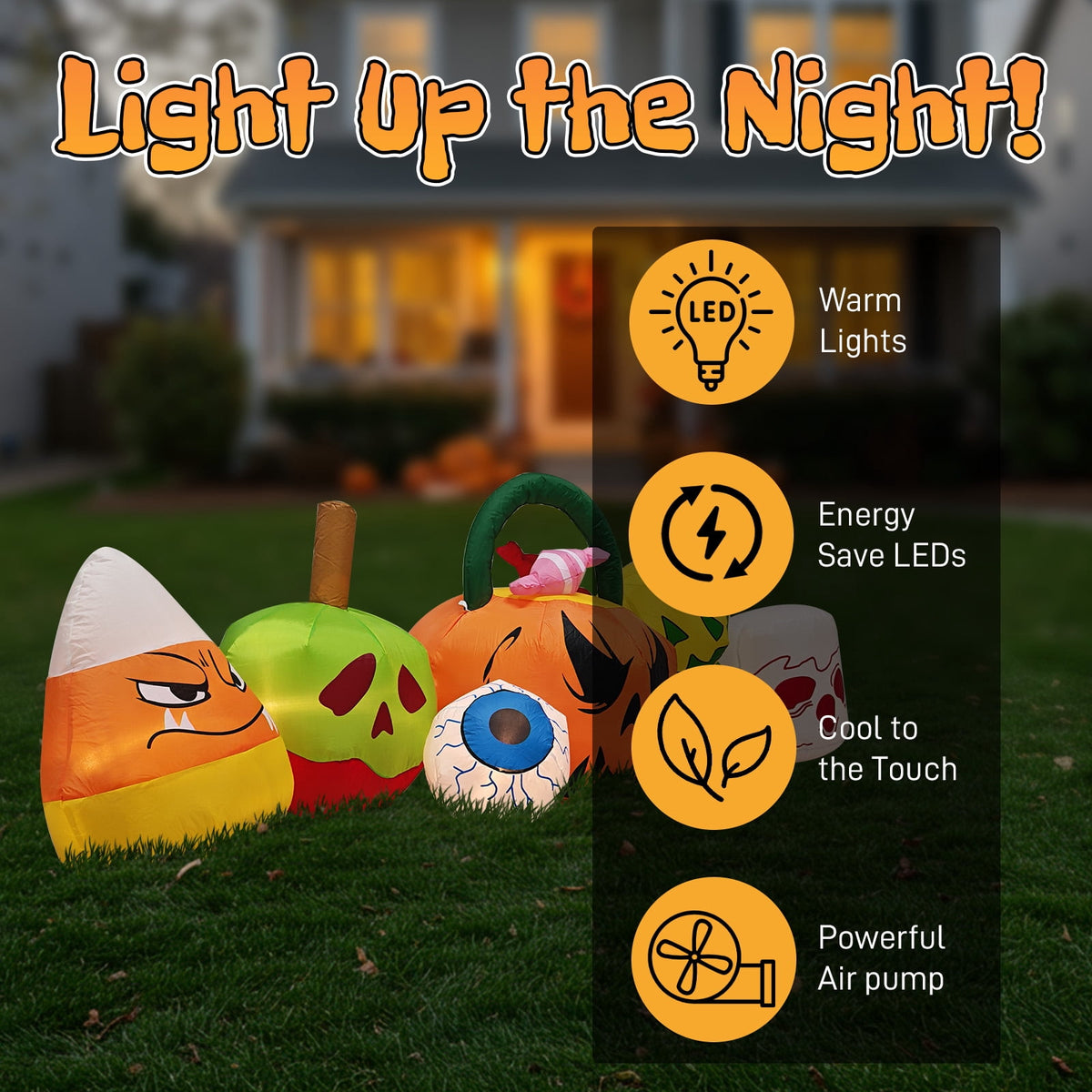 8FT Long Halloween Inflatables Pumpkins Eyeball Candy Outdoor Decorations, Blow Up Yard Decoration with Built-in LEDs Lighted for Lawn Garden Outside Indoor Decor