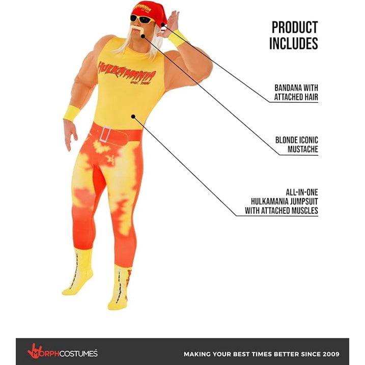 Morph Wwe Hulk Hogan Costume Men Halloween Costume for Men Red Medium