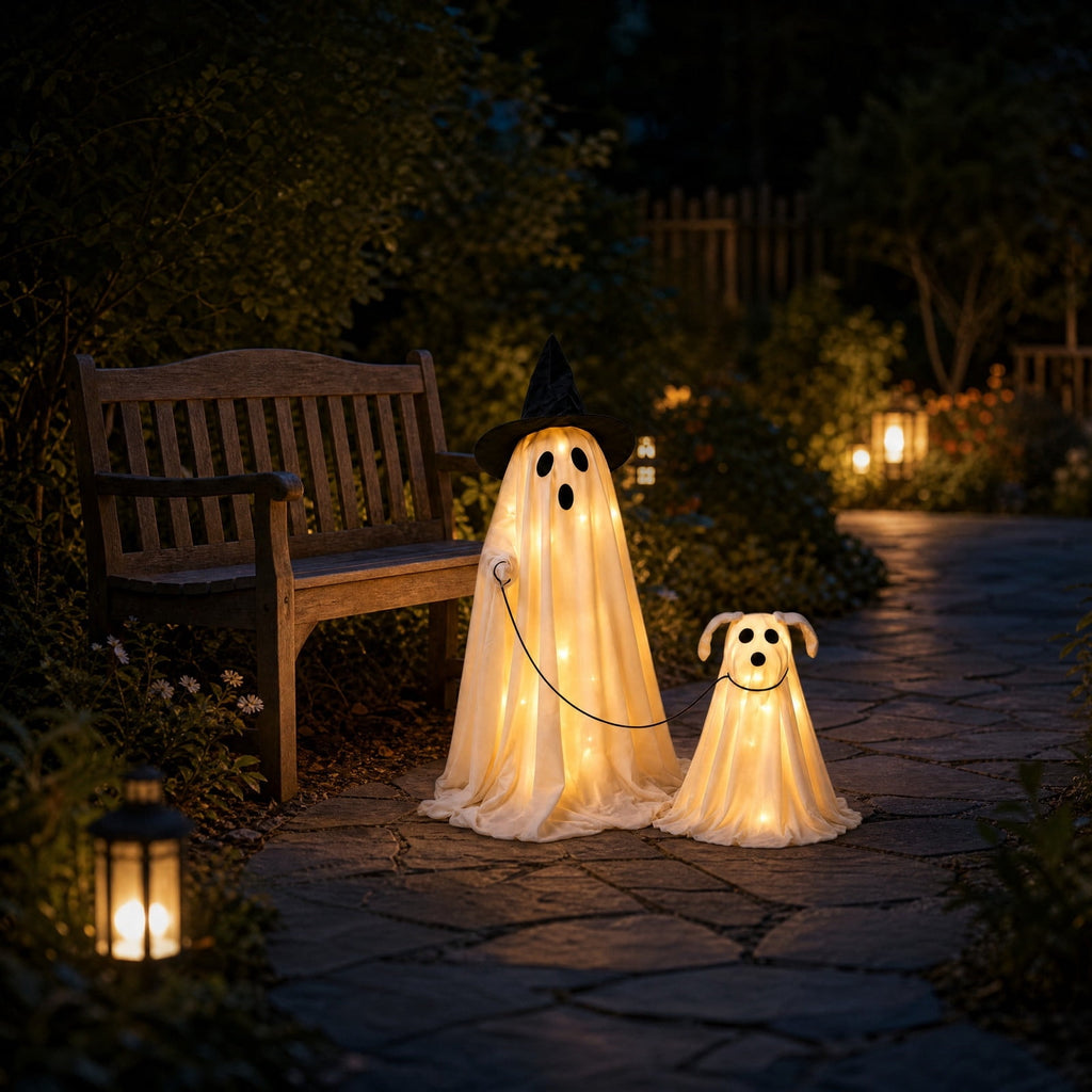 Halloween Light-Up Ghost Decorations Outdoor - 6.5 FT - 8 Sounds Gaint Hanging Swing Ghost Halloween Decoration, Spooky Cute Ghosts Decorations for Front Porch Yard Tree