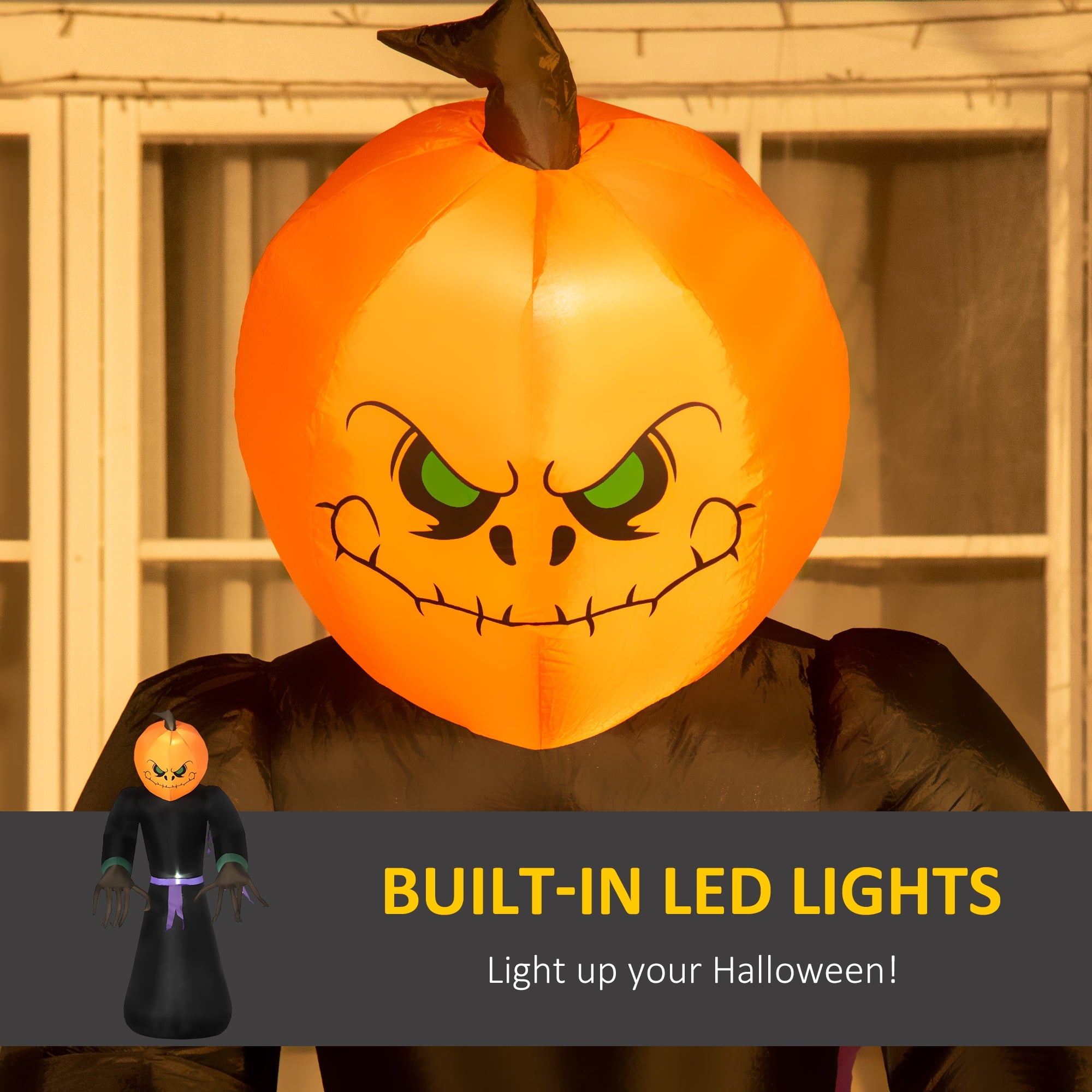 HOMCOM Inflatable Ghost with Pumpkin, Halloween Outdoor LED Lighted Yard Decoration, Waterproof