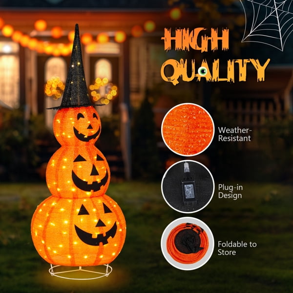 5ft Lighted Pop-Up Pumpkin, 100 LED Lights, Durable Indoor/Outdoor Use, Easy Assembly for Halloween Decor