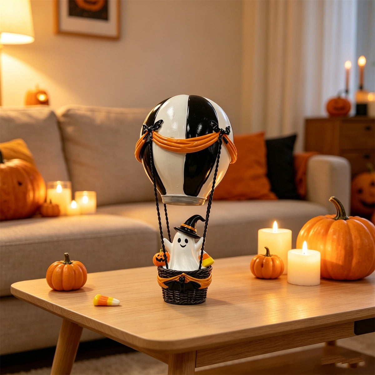 Halloween Ghost Dog Figurine, LED Light Statue, Yard Garden Decor, Treat Bucket Detail and Standing Sturdy Build for Front Porches, Garden Walkways and Tabletop Displays.