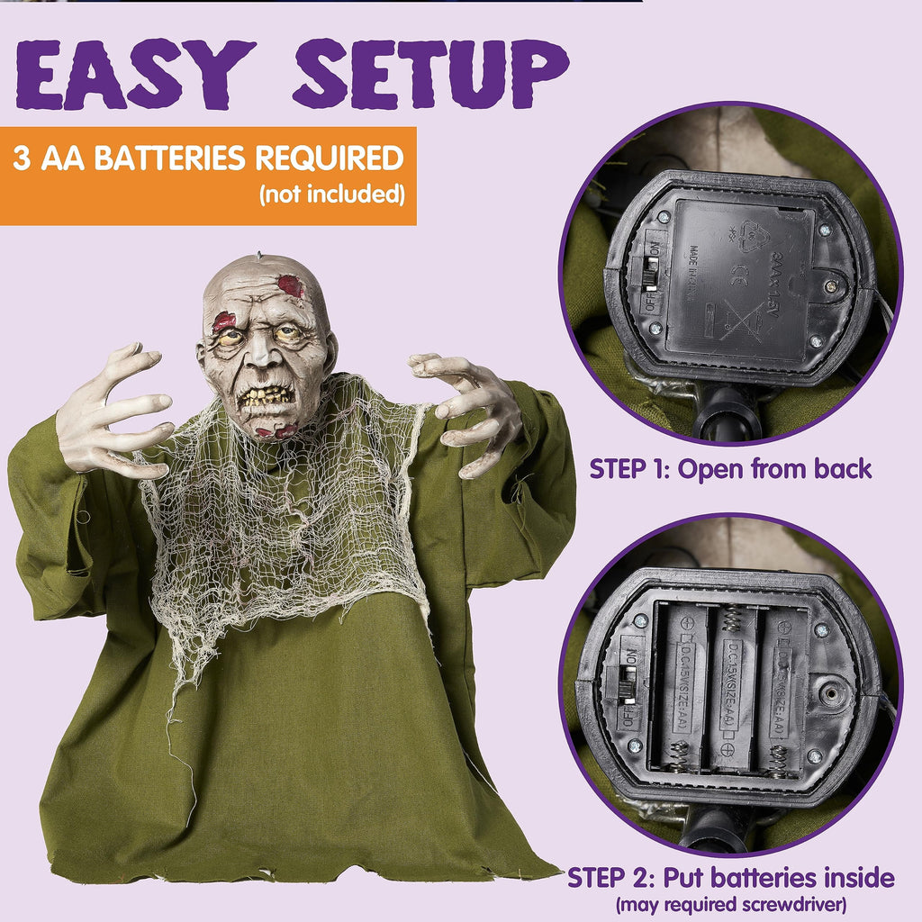 Joyfy Halloween Groundbreaker Animated Halloween Decorations Zombie with Crawling Creepy Animatronic Decorations with Movable Arms,Outdoor Scary Halloween Yard Decorations
