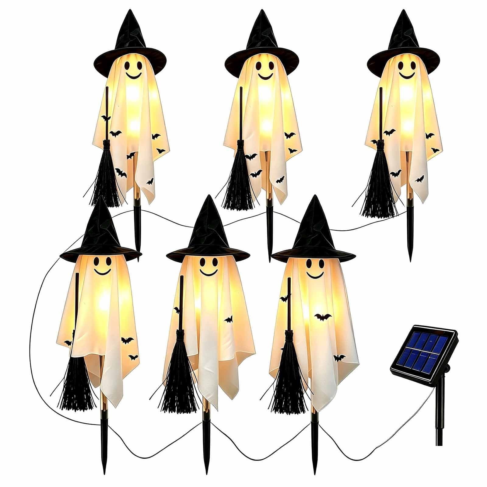 6 Pack Solar Ghost Stake Lights, Halloween Witch Hat LED Garden Lights for Outdoor Yard Garden Pathway and Porch Decor