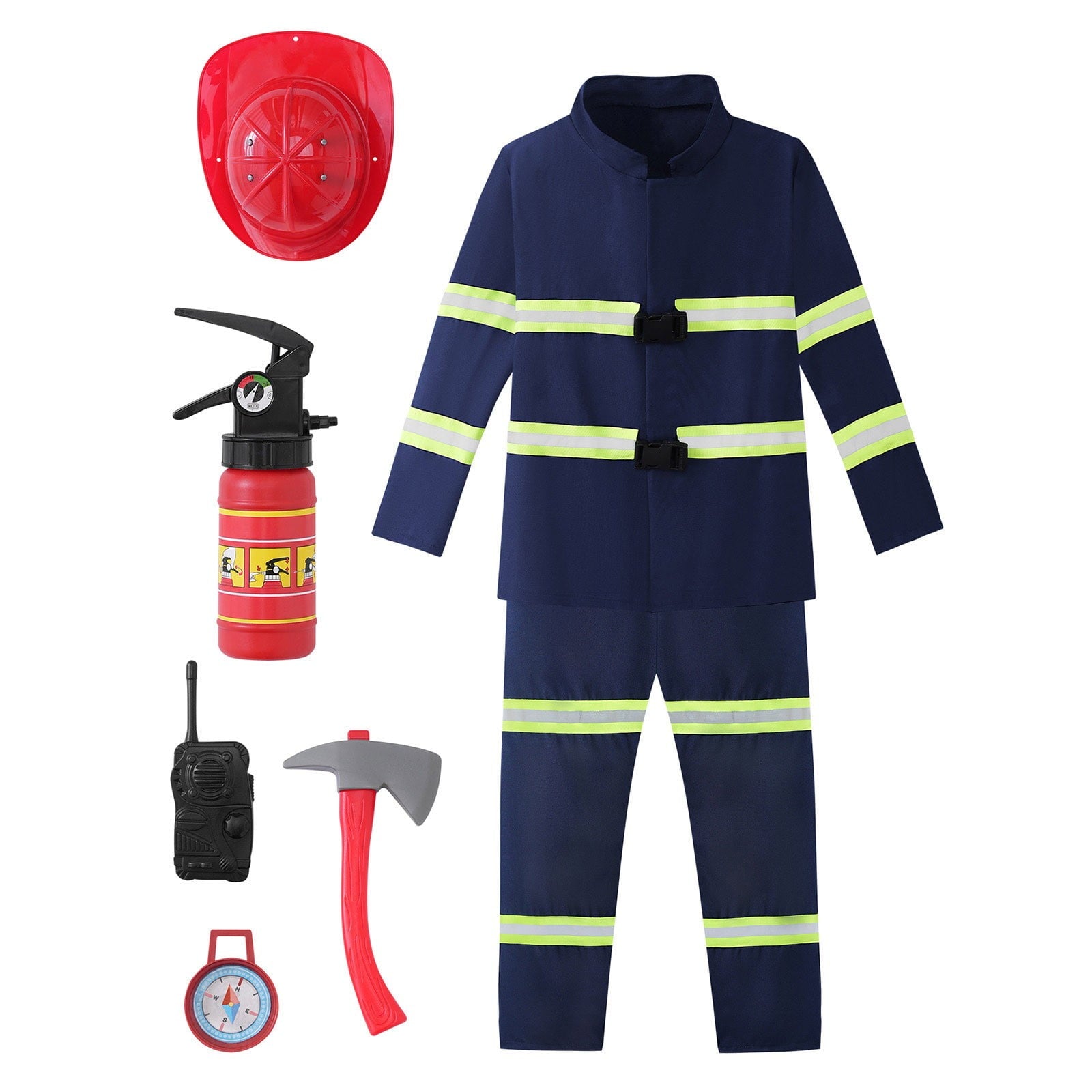 LIIPEE Boys Fireman Costumes Kids Fancy Dress Up With Accessories Clothes 7 Piece Party Outfits,18-24 Months