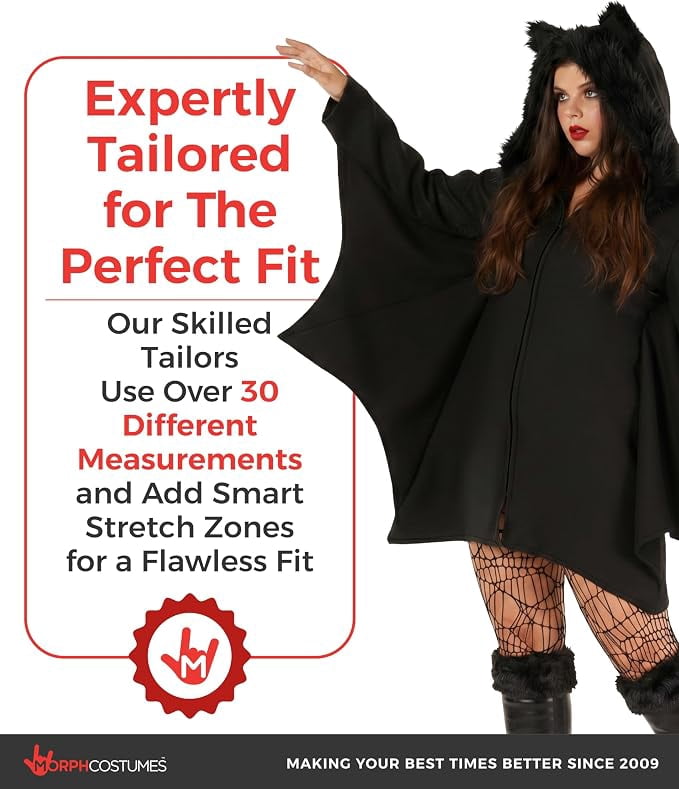 Morph Womens Bat Costume Wings Ladies Vampire Witch Halloween Fancy Dress Halloween Black 2XL