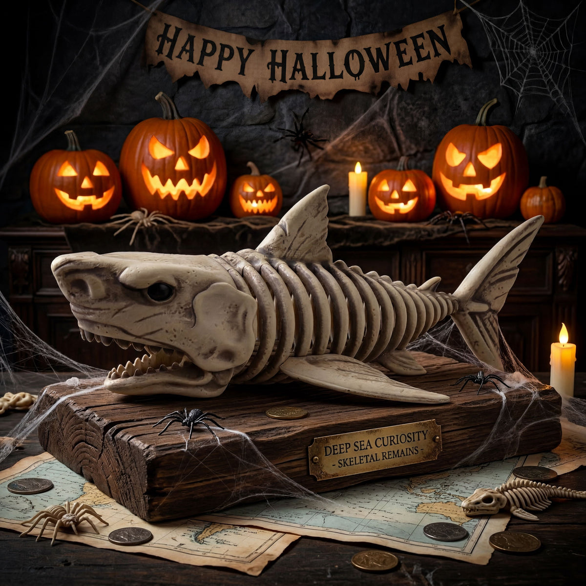Joyfy Halloween Skeleton Fish Skeleton Halloween Decor,Plastic Skeleton with LED Eye for Halloween Decoration Outdoor Haunted House Party