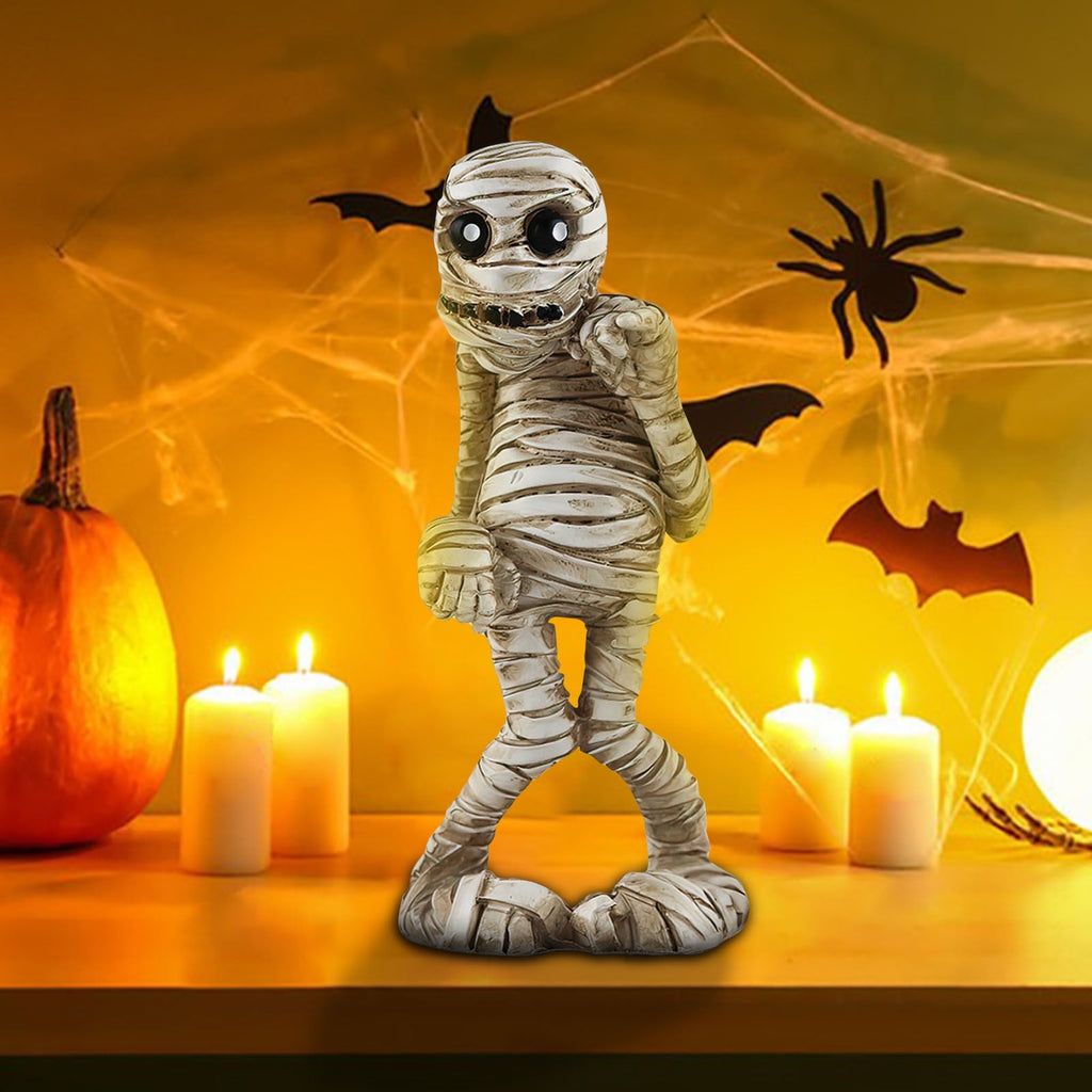 Holloyiver Halloween Mummy Statues, Scary Prop Mummy Stands and Walks Figurines, Realistic Mummy Halloween Decorations Indoor Resin Witch Table Decor