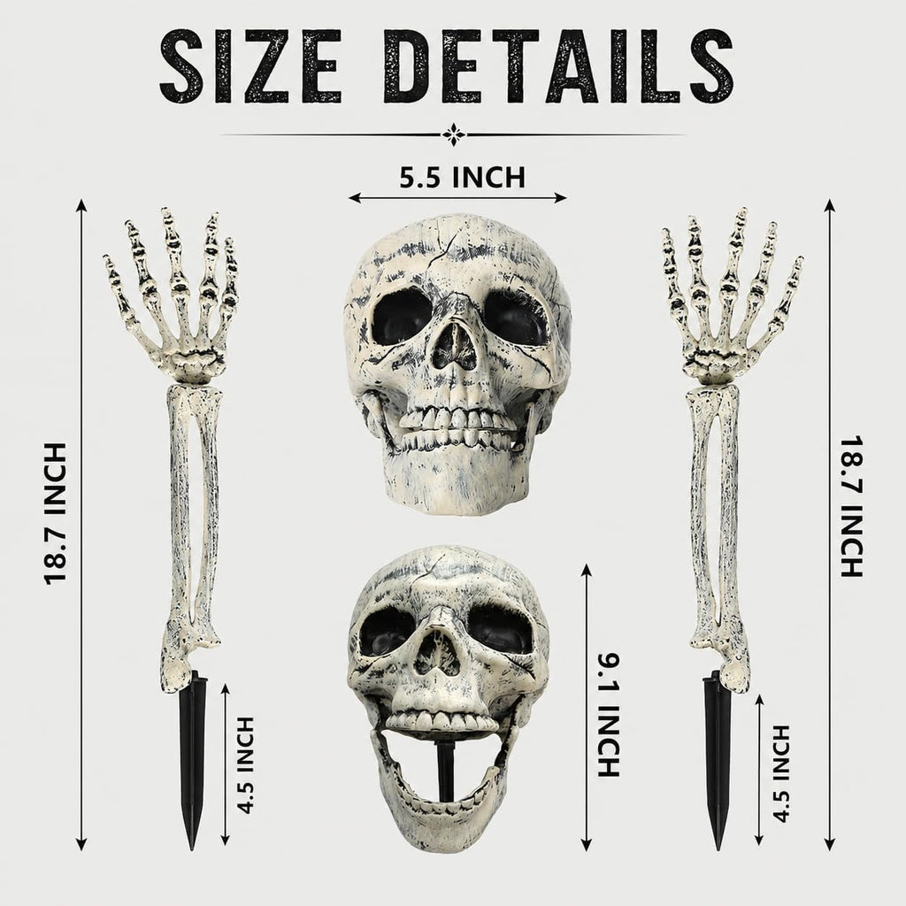 Halloween Skeleton Stakes, Realistic Skull & Skeleton Hand Yard Stakes for Outdoor Graveyard Lawn Garden Party Decor
