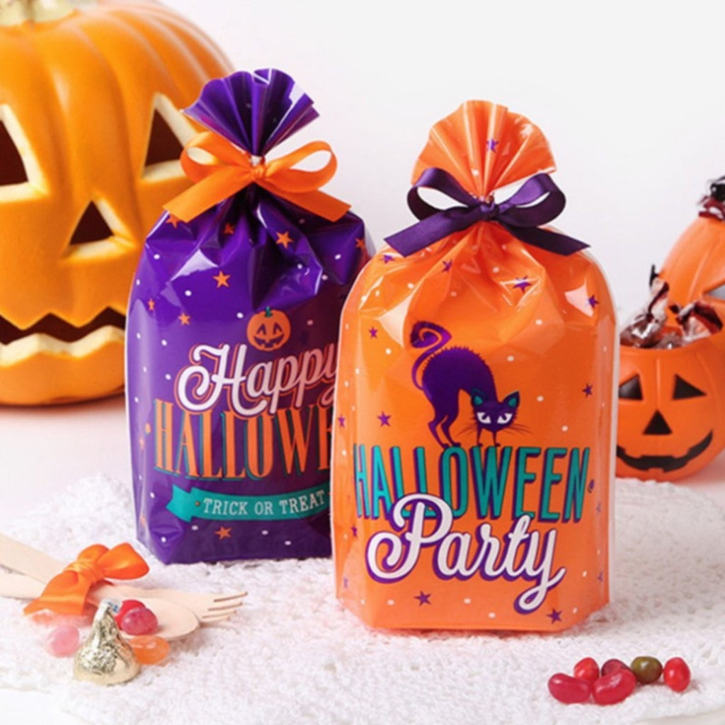 Halloween Treat Bags, Resealable Cellophane Bags, 50 Pcs Wrap Cellophane Treat Bags Party Favor Bags Candy Cookie Bags, Plastic Poly Goodie Storage Bags with Twist Ties for Halloween Party, 4.92x10.8"