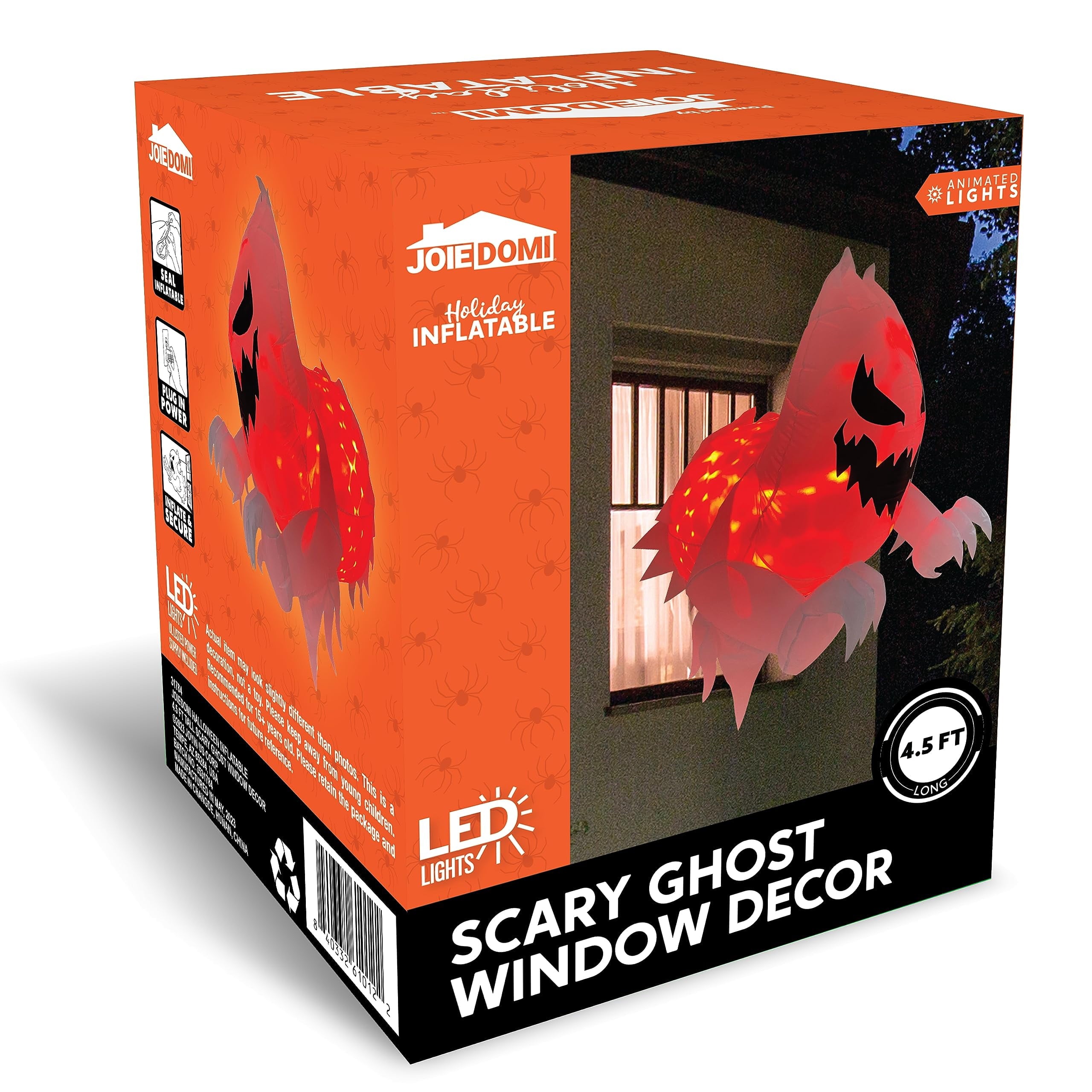 Joyfy 4.5 FT Halloween Inflatable Decorations Outdoor Scary Flying Ghost Broke Out from Window with Built-in LED Blow Up Inflatable for Window Decoration Yard Garden Lawn Decor
