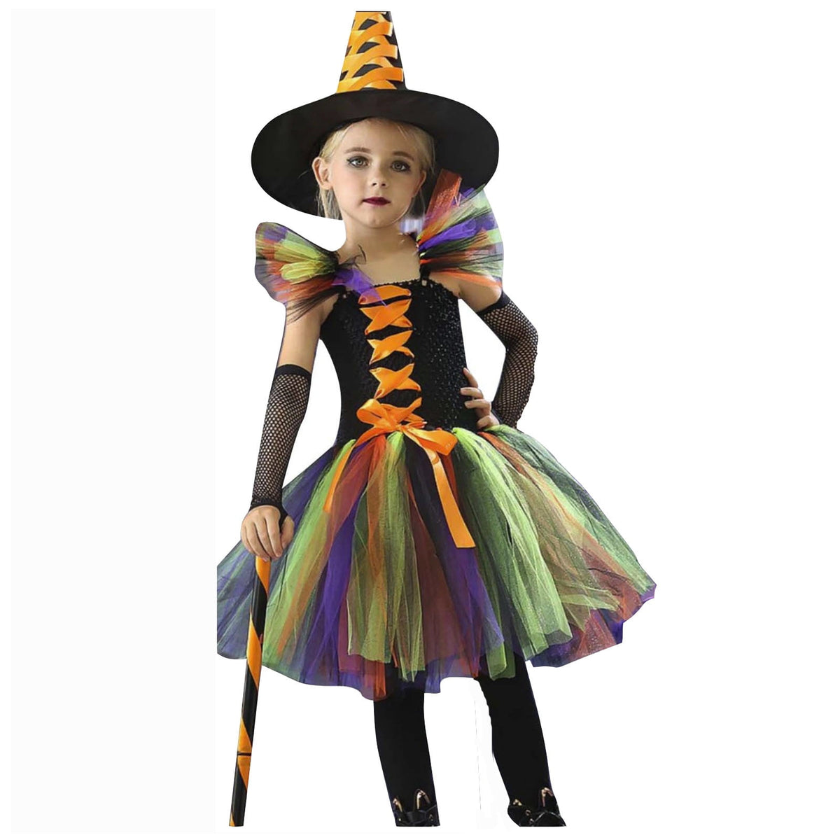 Girl Witch Outfit Tutu Mesh Dress Black Lace Cloak Halloween Outfits Kids 7-8 Years Halloween Outfit Dress Up