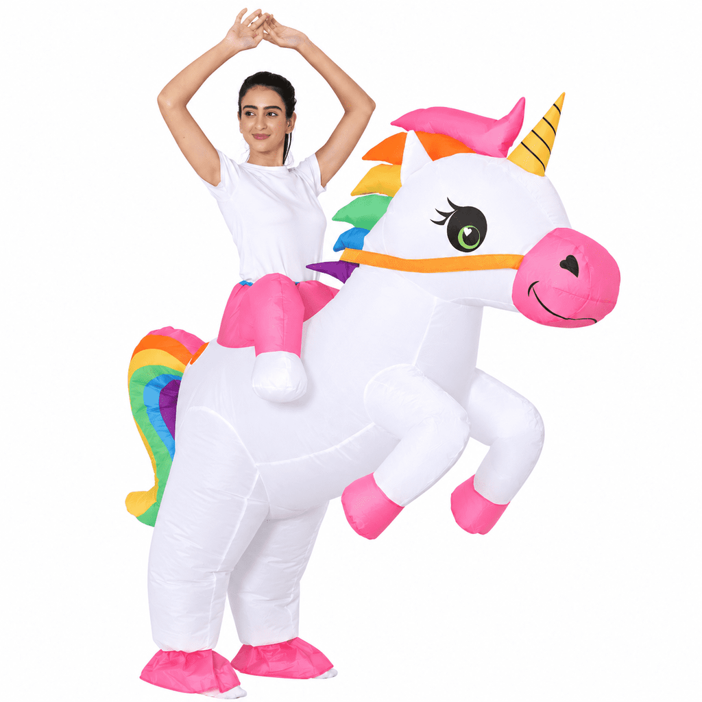 Inflatable Unicorn Costume for Adults, Funny Ride On Blow Up Costume for Men Women, Halloween Party Cosplay Outfit