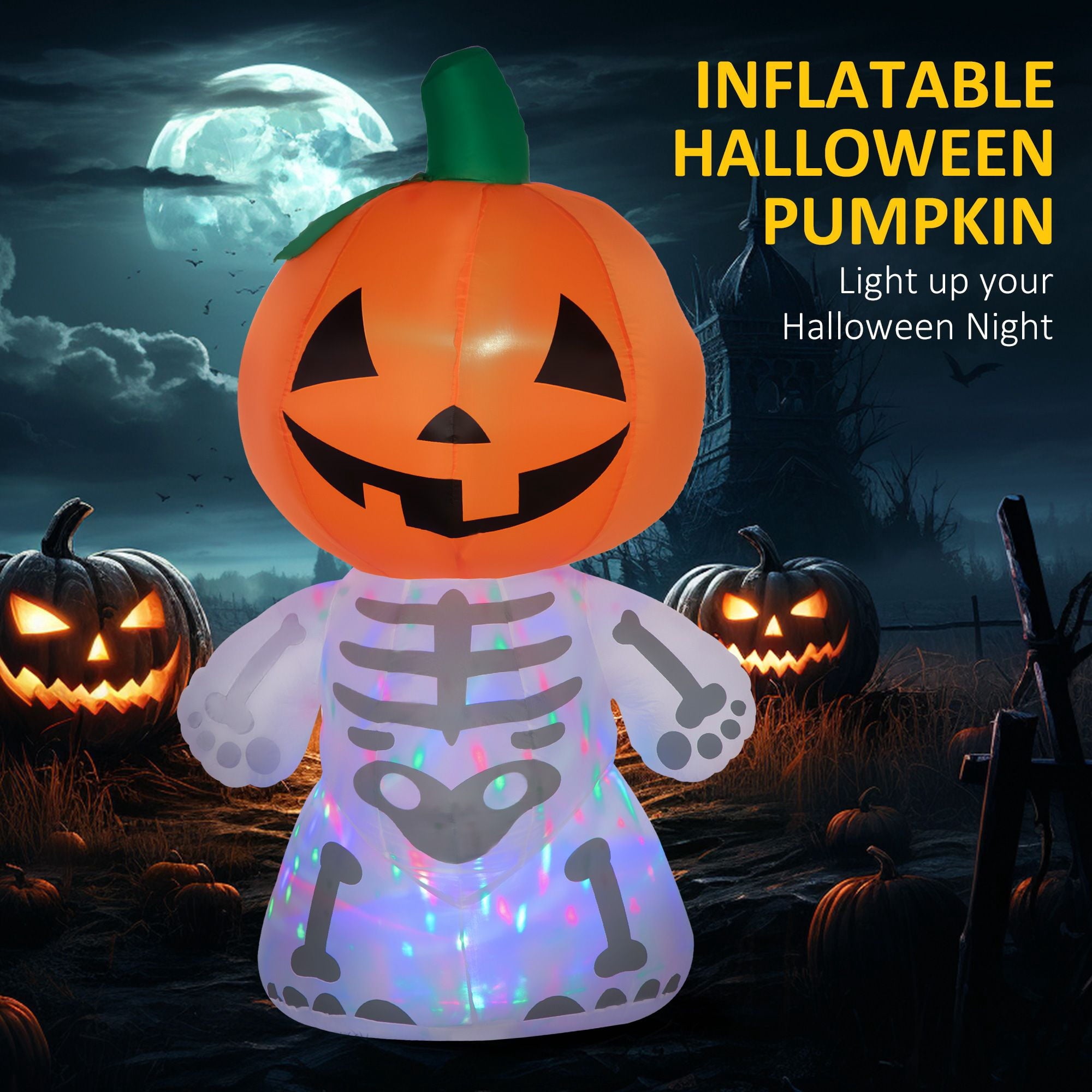 HOMCOM Inflatable Ghost with Pumpkin, Halloween Outdoor LED Lighted Yard Decoration, Waterproof