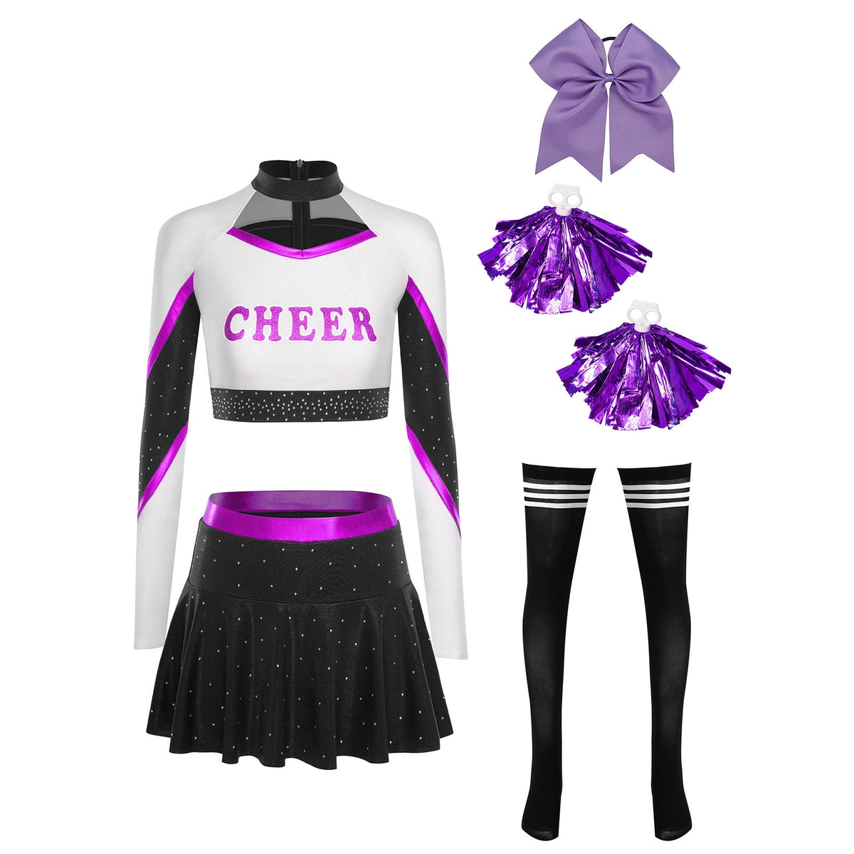 iiniim Womens Cheer Leader Costumes Set Schoolgirl Cheerleading Cosplay Halloween Party Uniform Purple XL