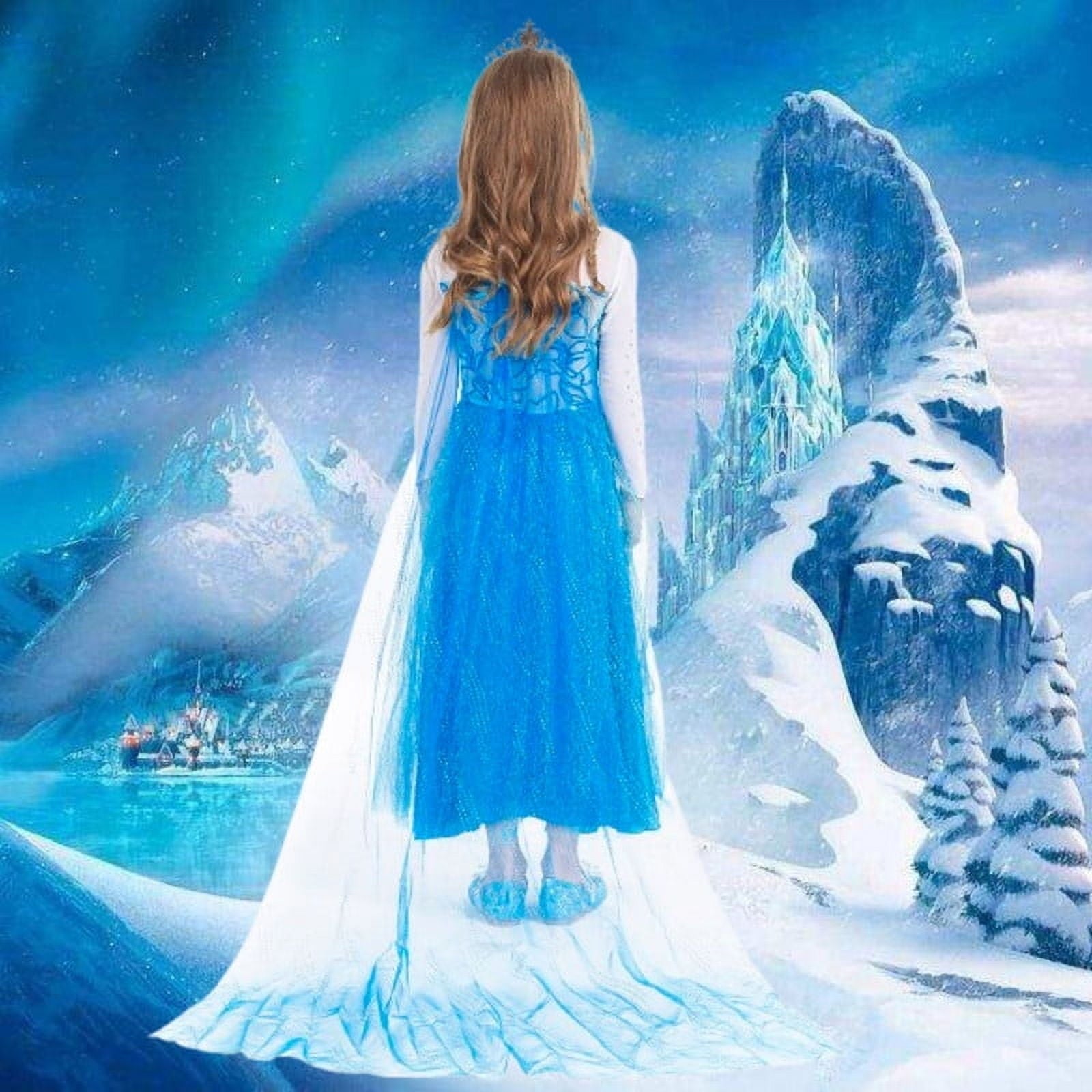 Jurebecia Princess Dress for Girls Birthday Party Blue Costume up Toddlers Kids Christmas Halloween Cosplay Clothes with Accessories 6T(5-6Years)
