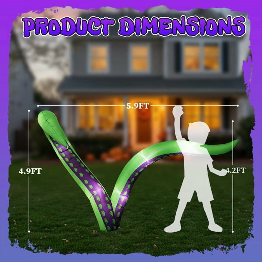 2-Pack 6.9FT Halloween Inflatable Octopus Tentacles, 12 White LED Lights, Quick Inflation with Ropes/Suction Cups for Windows/Rooftops/Yard