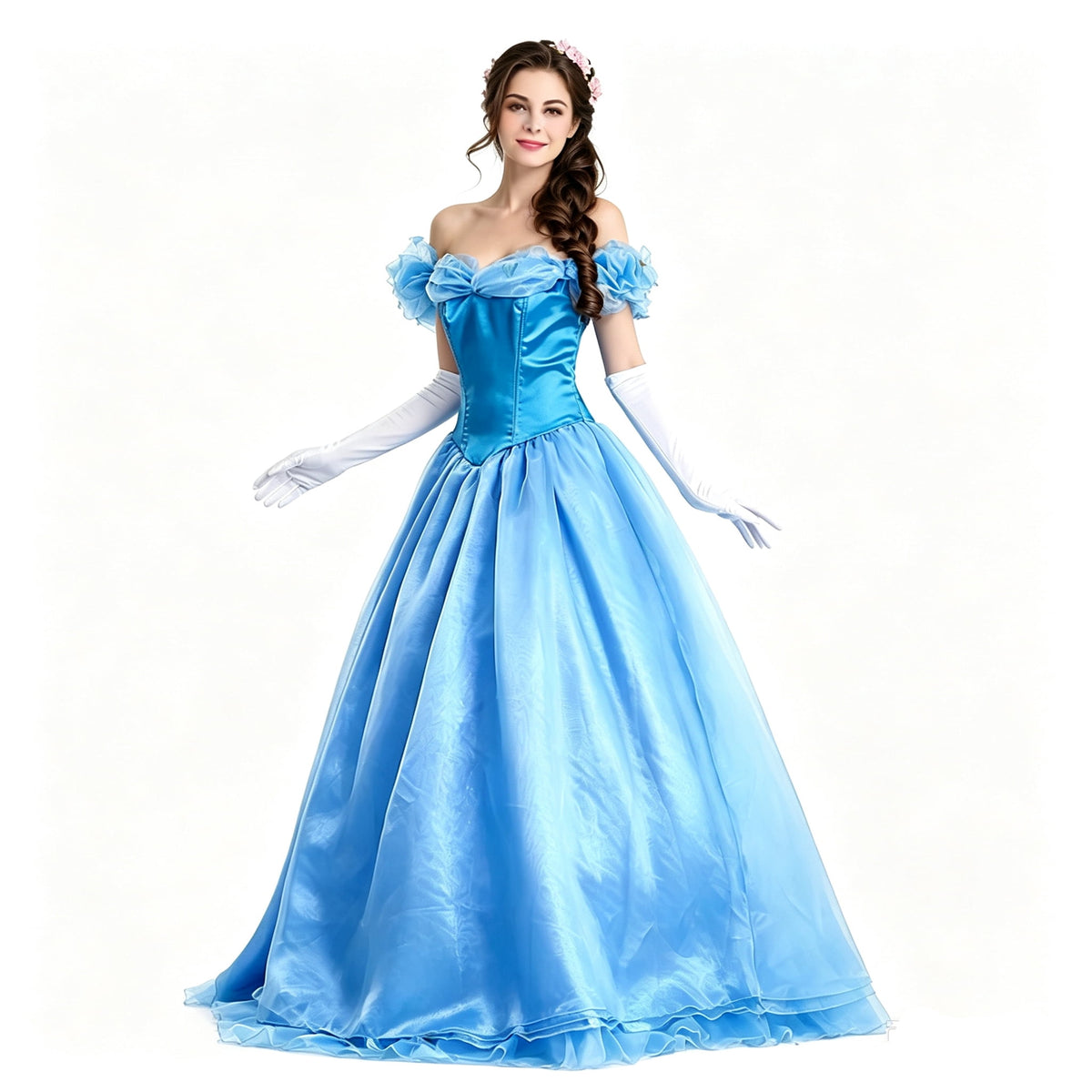 Women’s Off Shoulder Princess Costume Prom Gown Dress Long Wedding Dresses with Petticoat