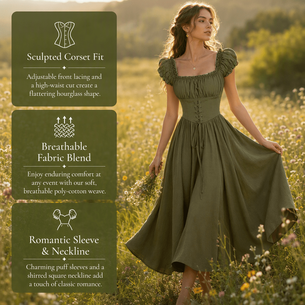 Jsaierl Womens Vintage Medieval Dress Renaissance Pleated Dress with Corset Patchwork Ball Gown Sleeveless Lace Up Midi Dresses