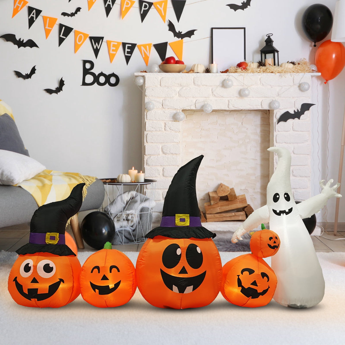 Zimtown 7 FT Halloween Inflatables Pumpkin, Halloween Decoration 7 Blow up Pumpkins w/ Build-in LEDs for Halloween Party