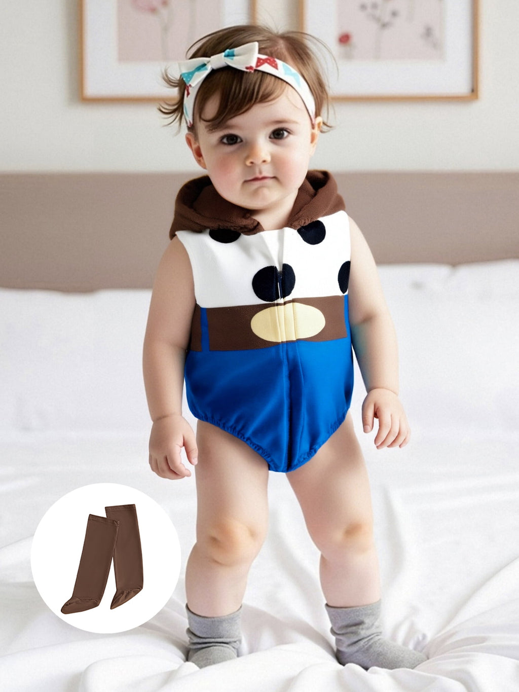Cjfdfy Newborn Baby Boy Girl Halloween Animal Costume Infant Baby Fox Puppy Dog Frog Poached Egg Costume Fall Winter Sleeveless Hooded Zipper Romper Leg Warmers Set Toddler Halloween Cosplay Outfits