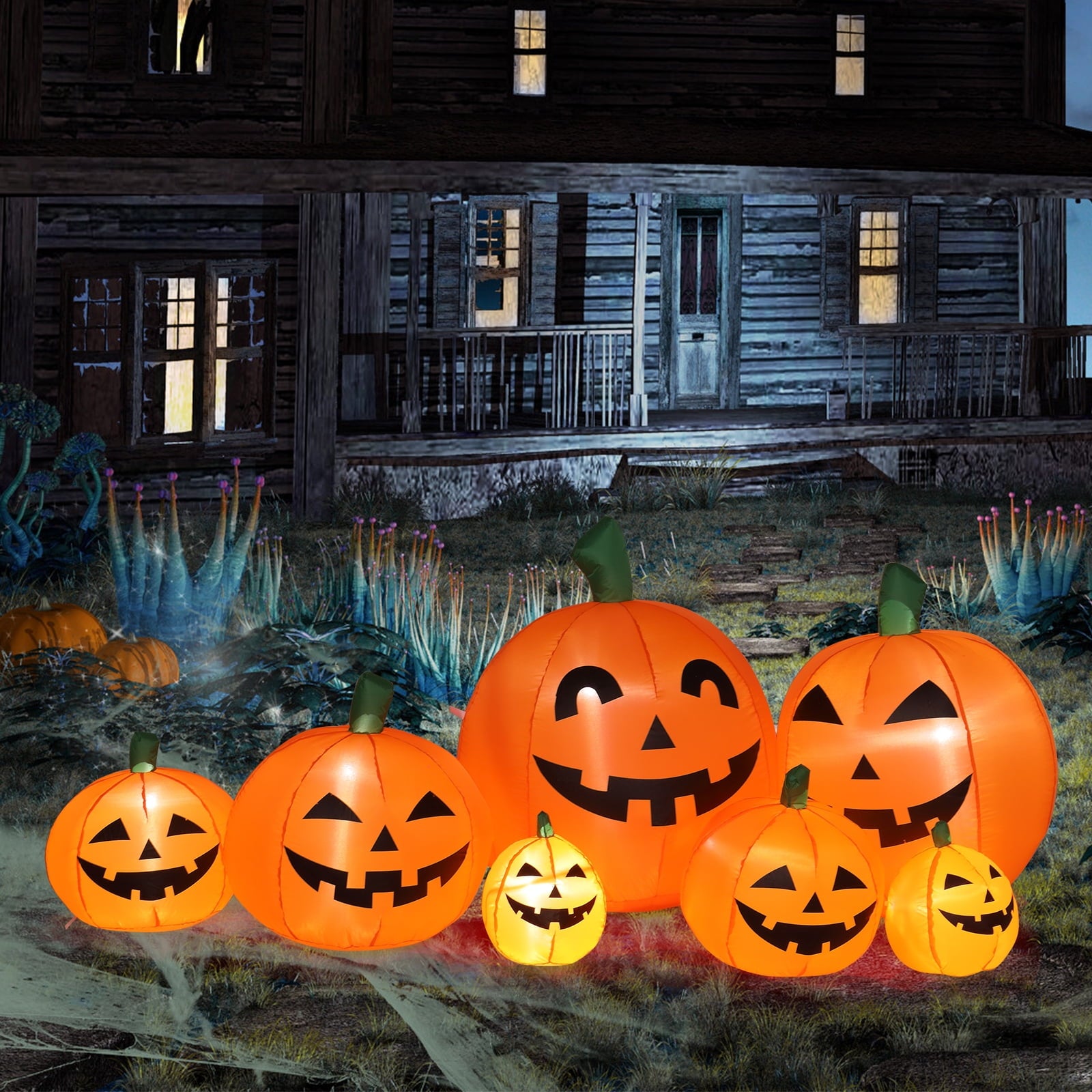 Zimtown 7 FT Halloween Inflatables Pumpkin, Halloween Decoration 7 Blow up Pumpkins w/ Build-in LEDs for Halloween Party