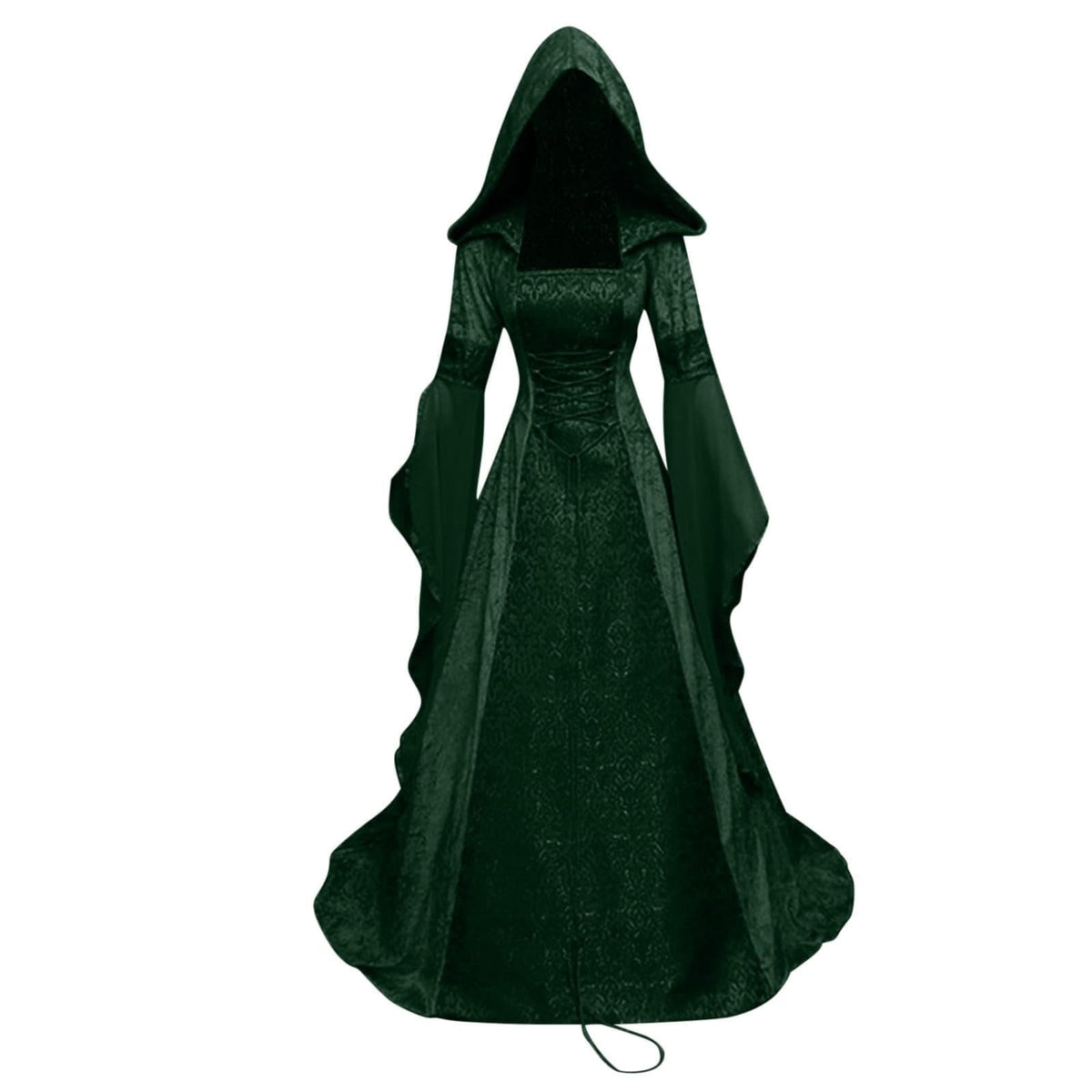 Medieval Renaissance Hooded Dress for Women, Silver Gothic Witch Costume with Lace-Up Corset, Vintage Velvet Long Sleeve Gown for Halloween Cosplay Renaissance Wedding Themed Party-Dark Blue/L